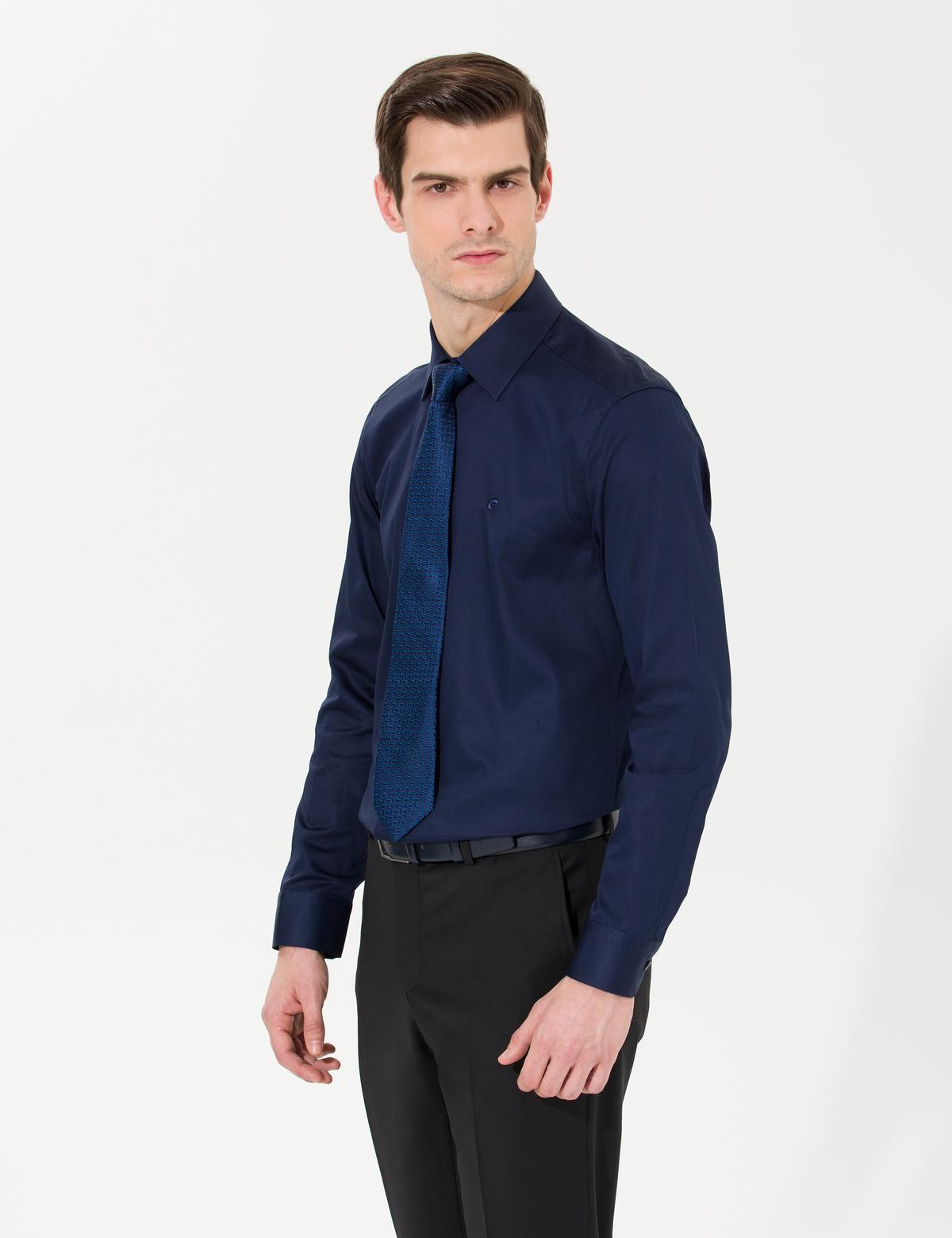 Lacivert Slim Fit Uzun Kollu Klasik Gömlek - 50256437051