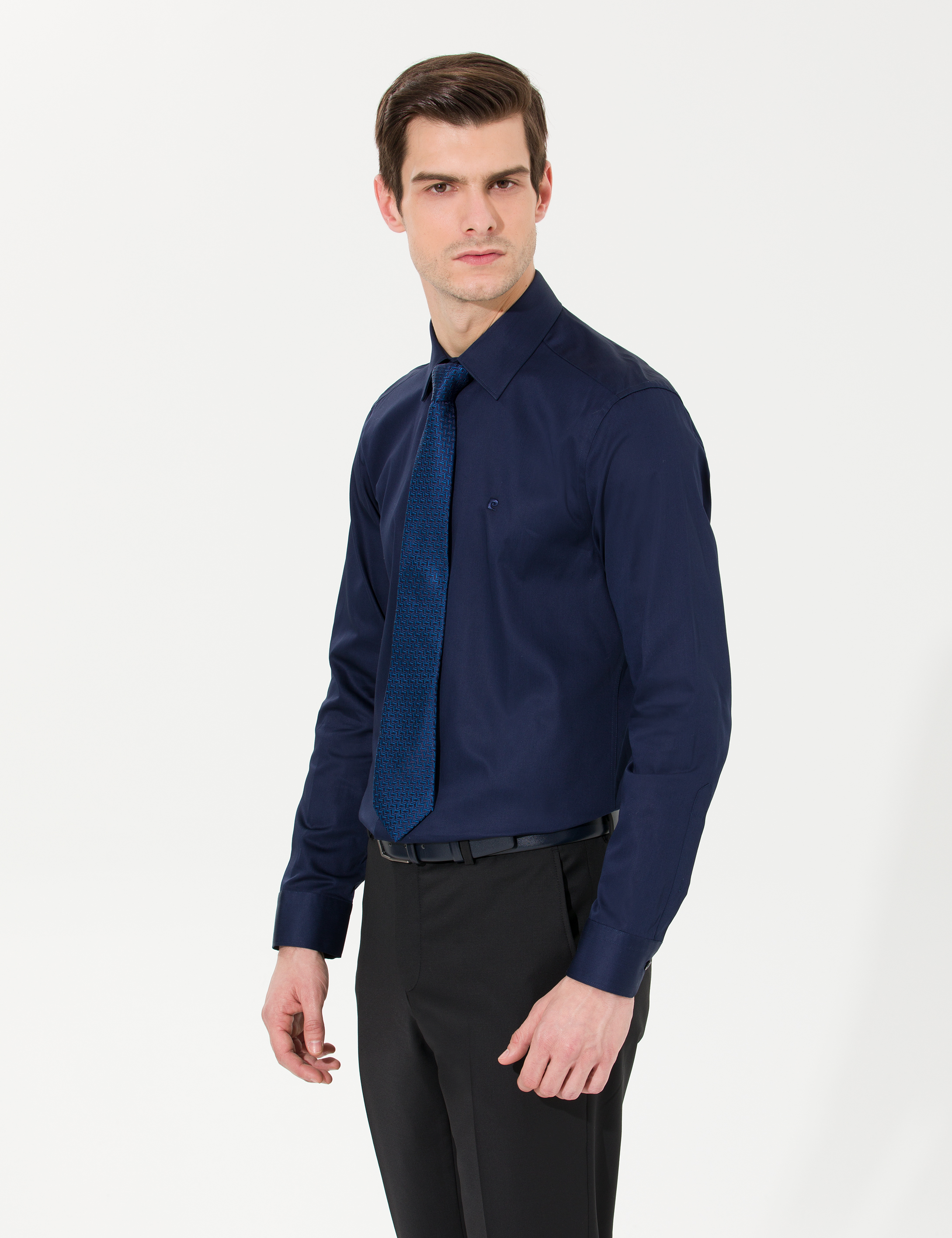 Lacivert Slim Fit Uzun Kollu Klasik Gömlek - Image 4