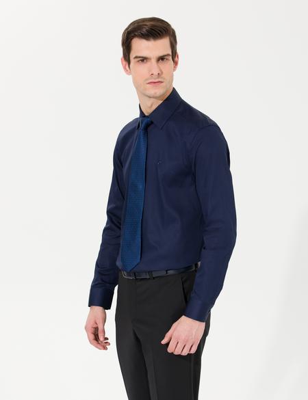 Lacivert Slim Fit Uzun Kollu Klasik Gömlek - 50256437051