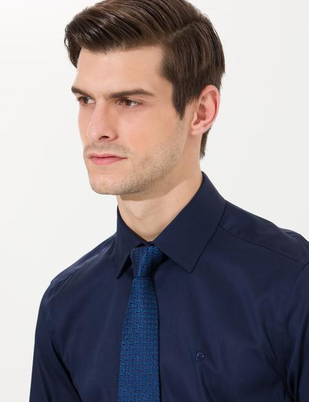 Lacivert Slim Fit Uzun Kollu Klasik Gömlek - 50256437051