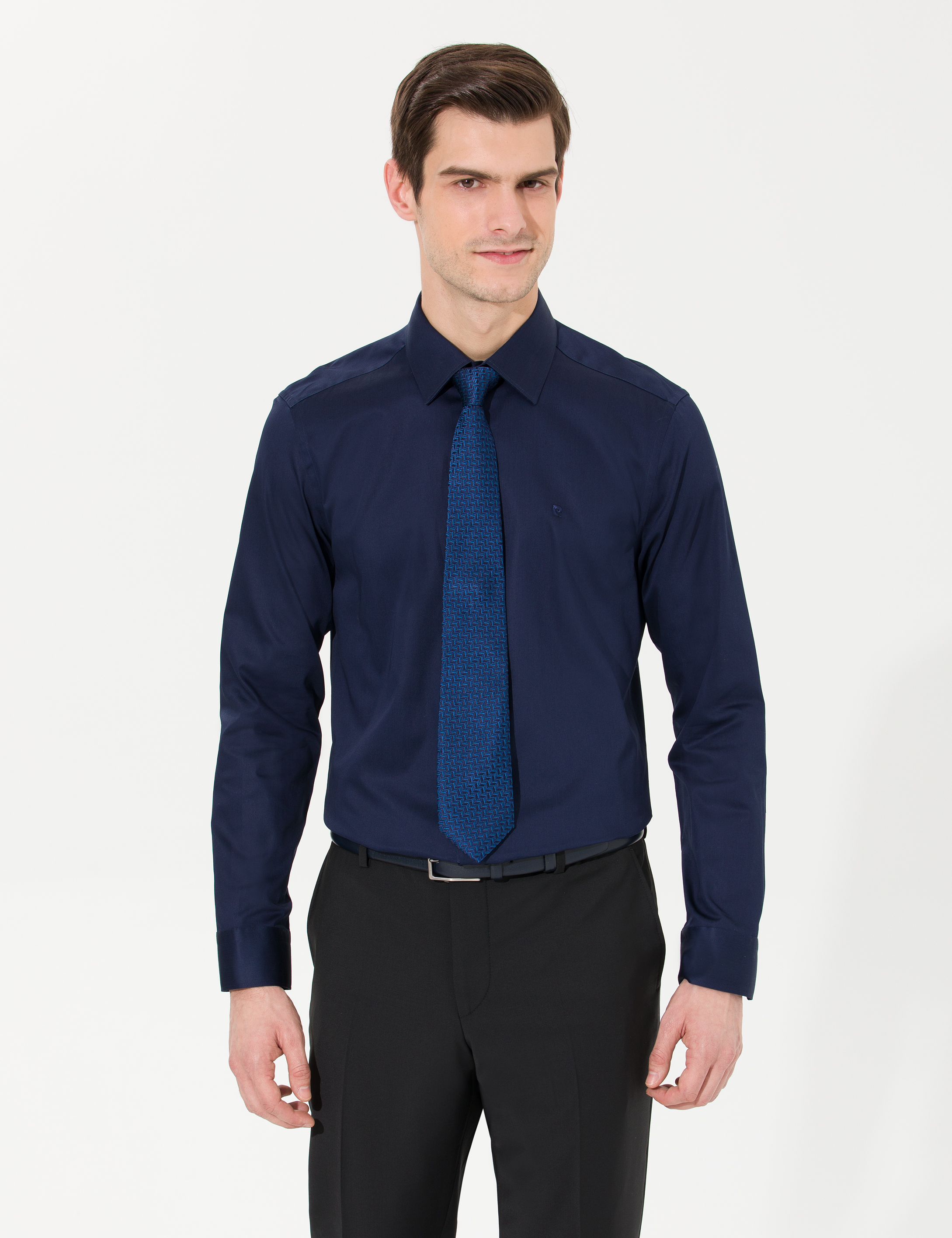 Lacivert Slim Fit Uzun Kollu Klasik Gömlek - Image 2