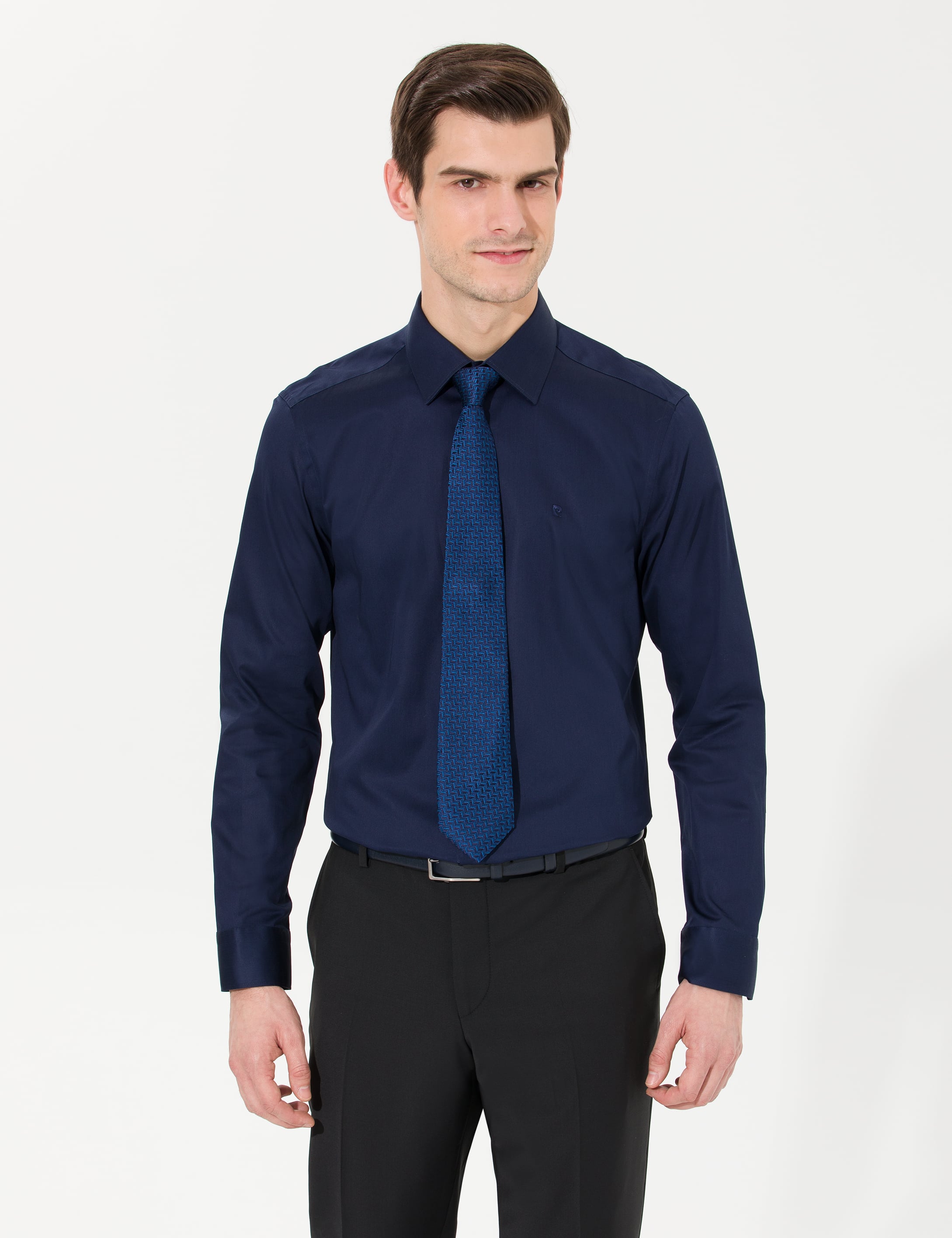 Lacivert Slim Fit Uzun Kollu Klasik Gömlek