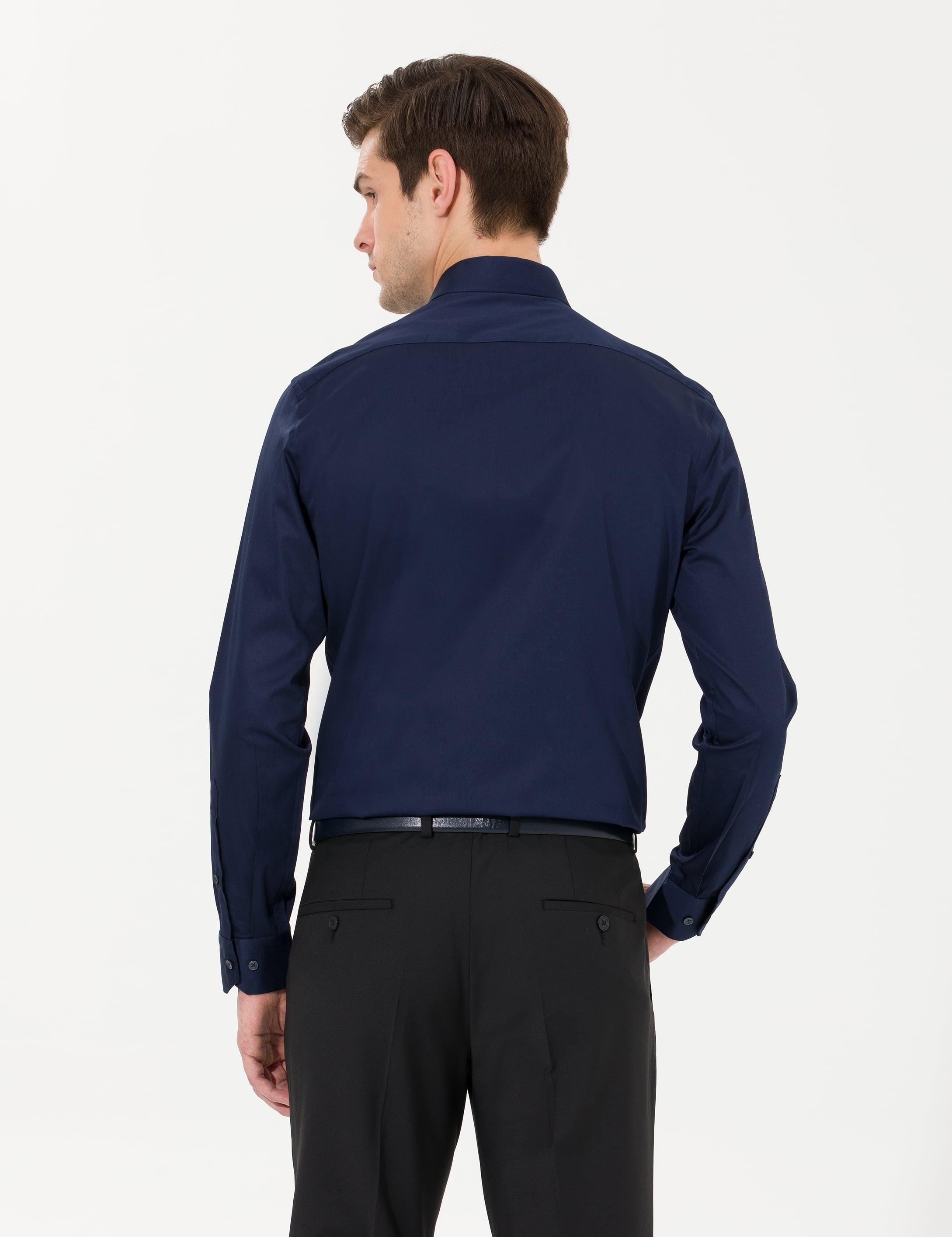 Lacivert Slim Fit Uzun Kollu Klasik Gömlek - Image 5