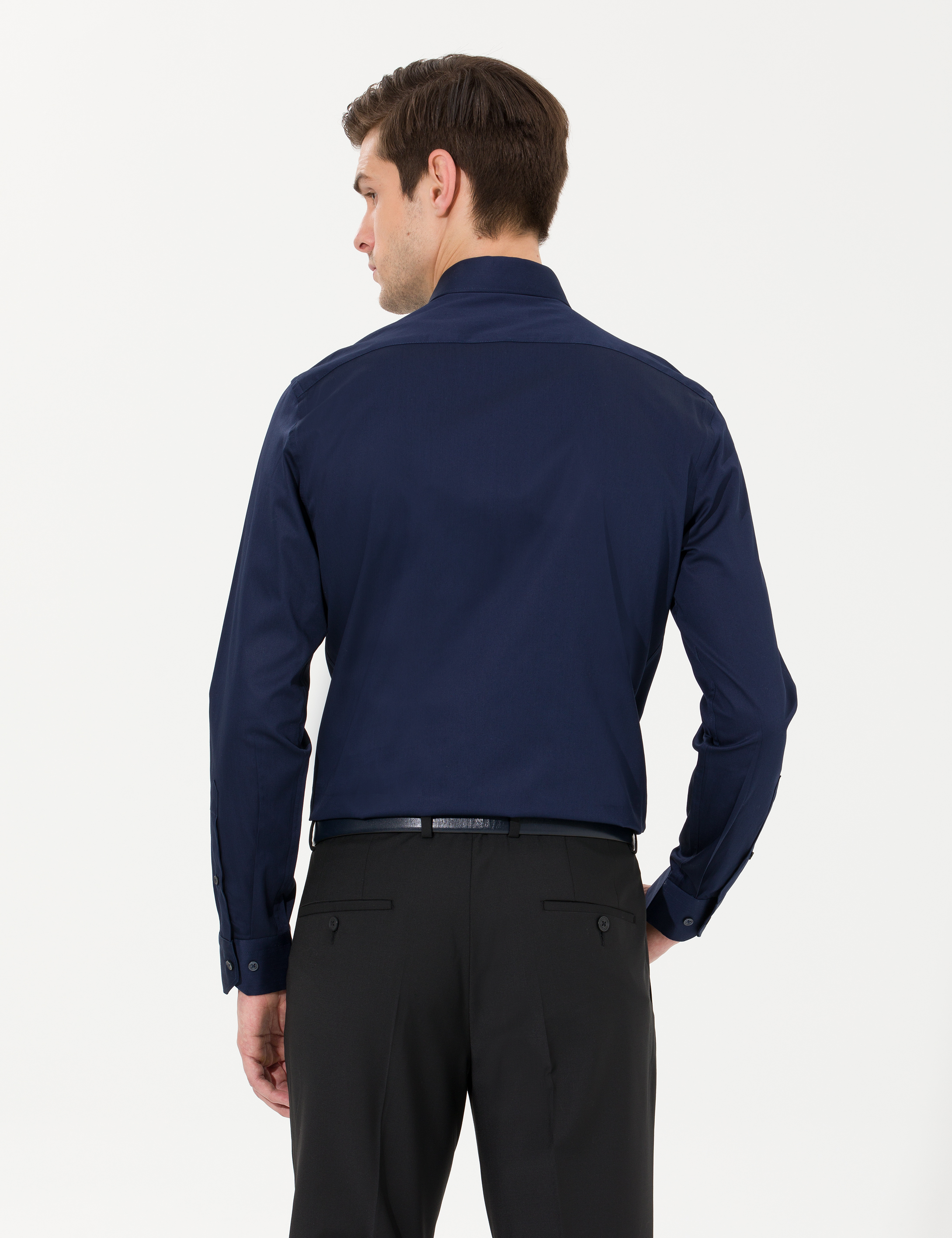 Lacivert Slim Fit Uzun Kollu Klasik Gömlek