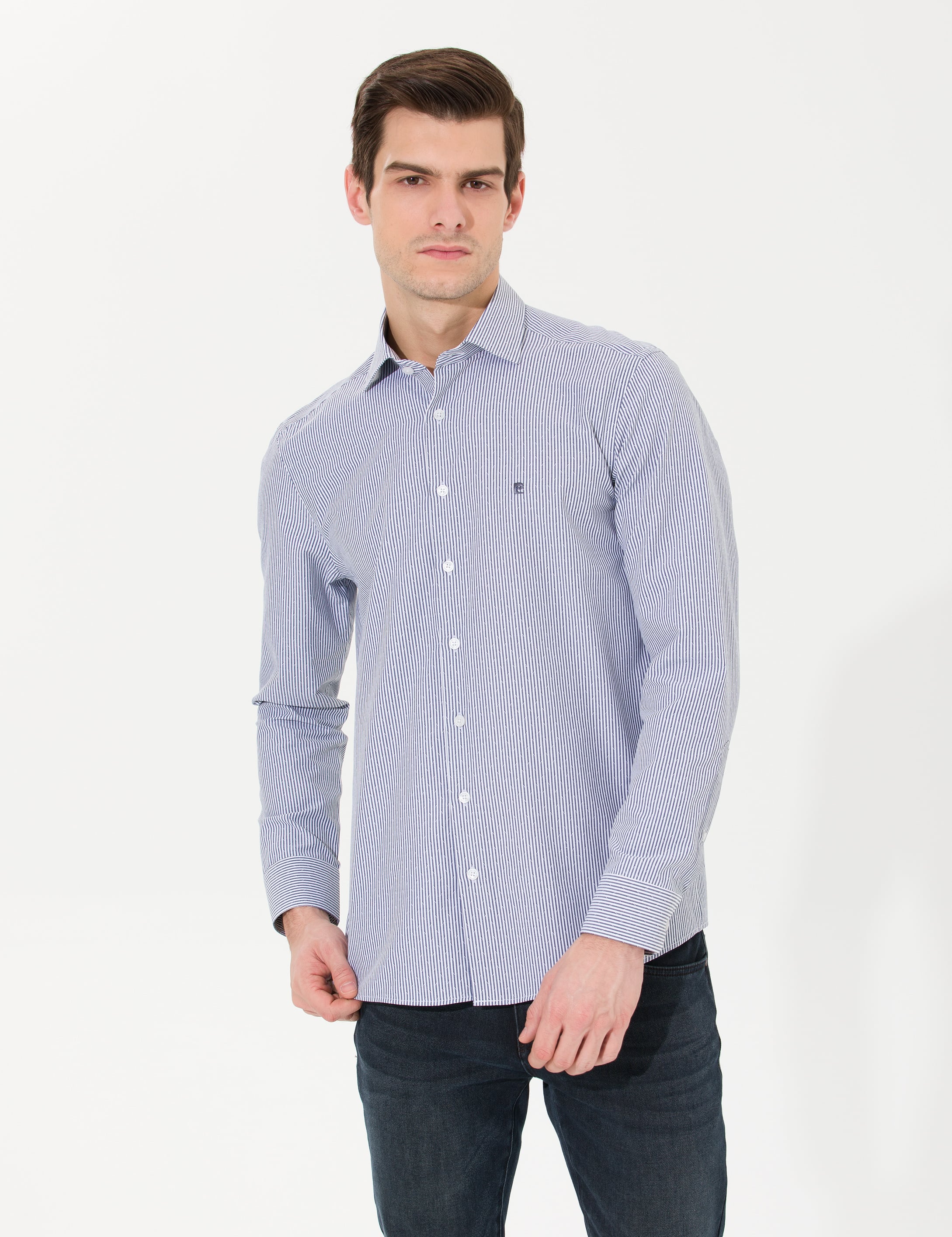 Lacivert Slim Fit Uzun Kollu Gömlek