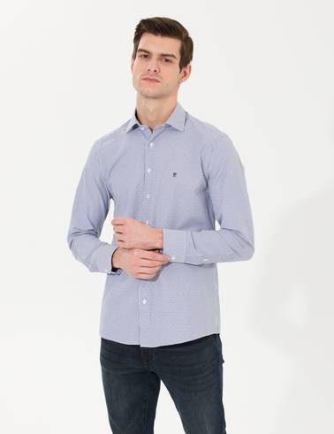 Lacivert Slim Fit Uzun Kollu Gömlek
