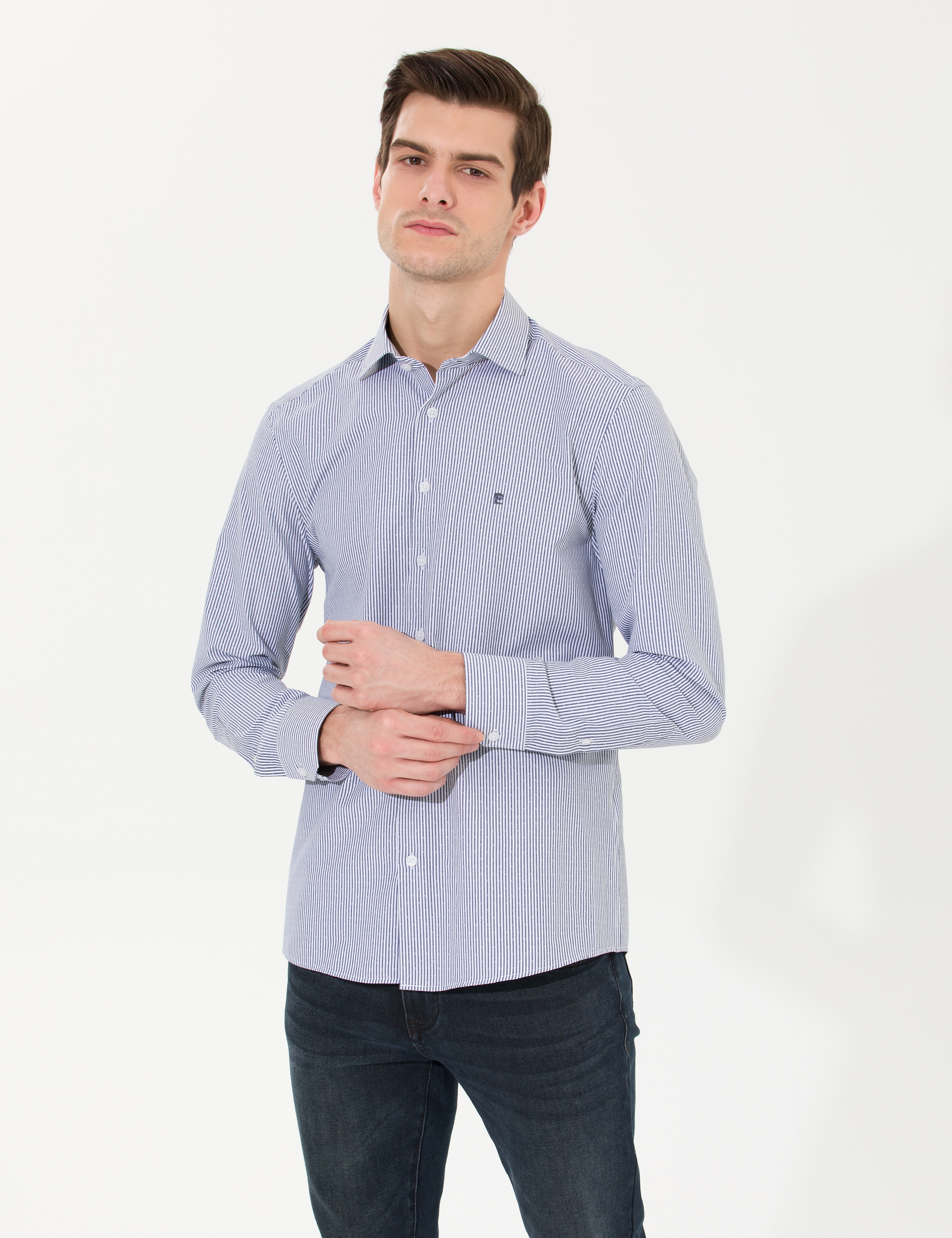 Lacivert Slim Fit Uzun Kollu Gömlek