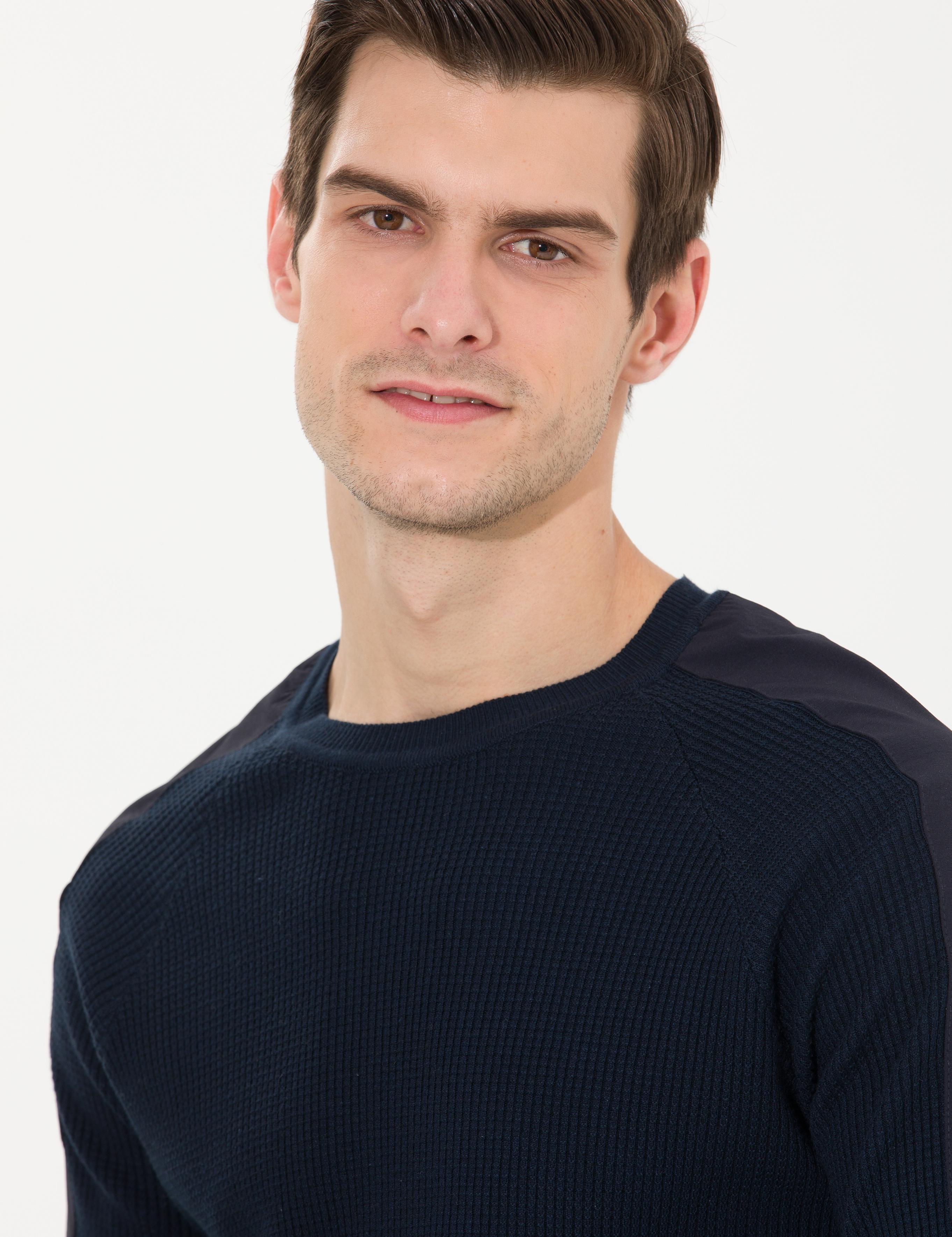 Lacivert Slim Fit Bisiklet Yaka Triko Kazak