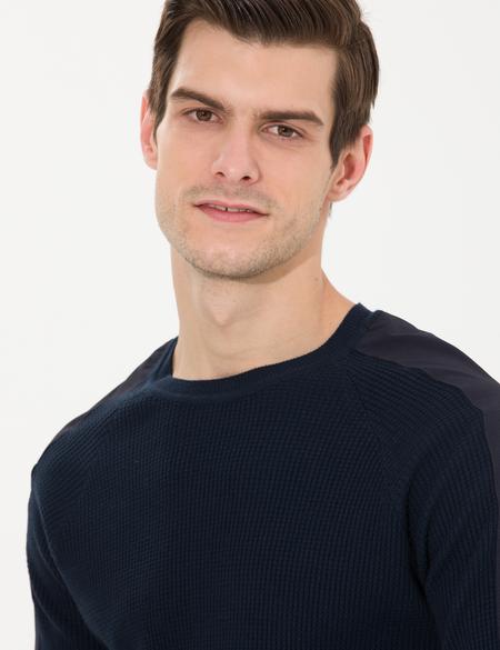 Lacivert Slim Fit Bisiklet Yaka Triko Kazak - 50258808013