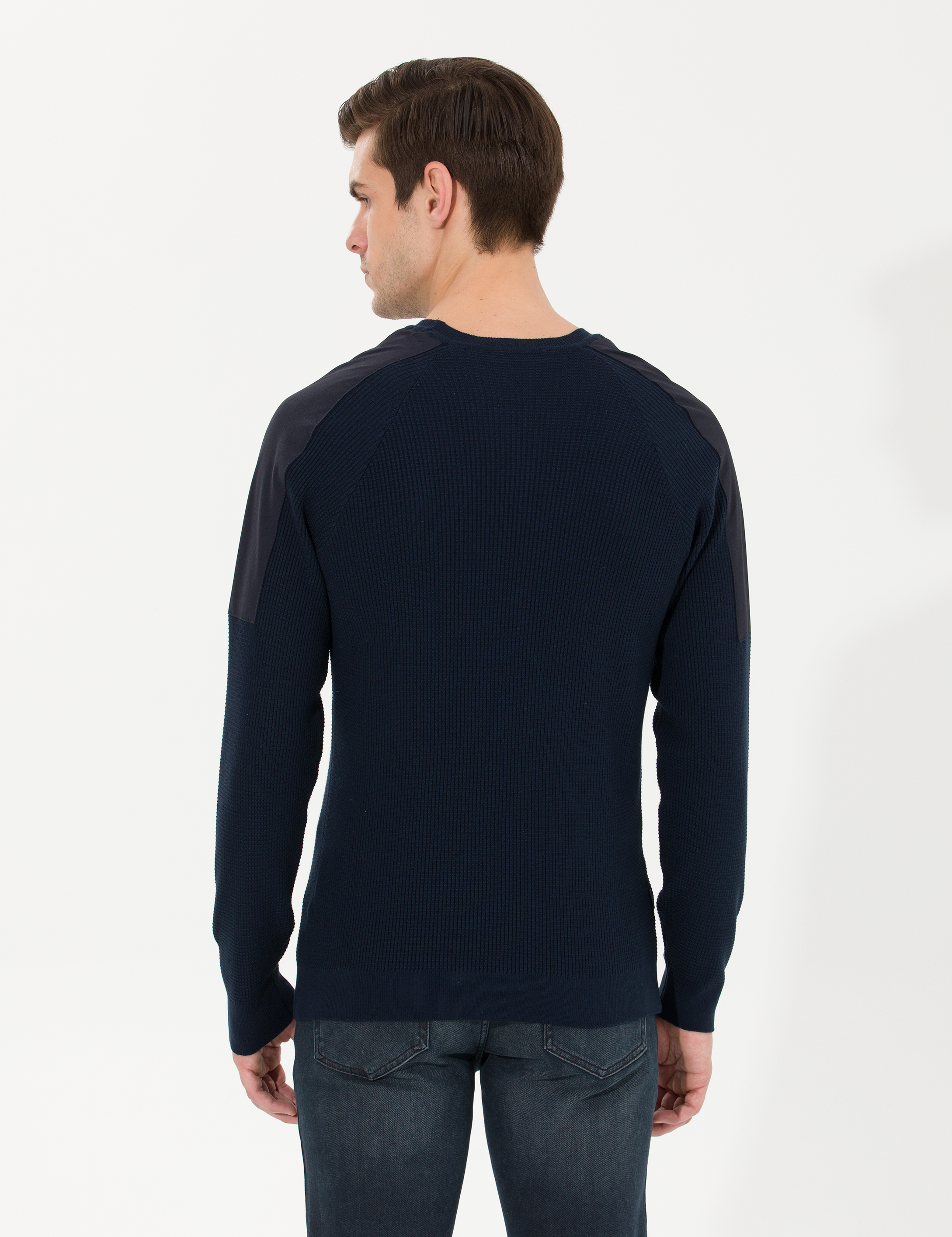 Lacivert Slim Fit Bisiklet Yaka Triko Kazak - Image 5
