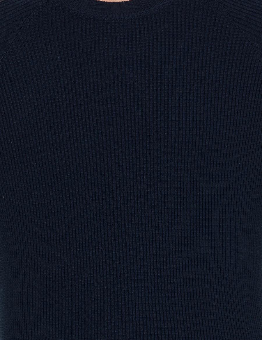 Lacivert Slim Fit Bisiklet Yaka Triko Kazak