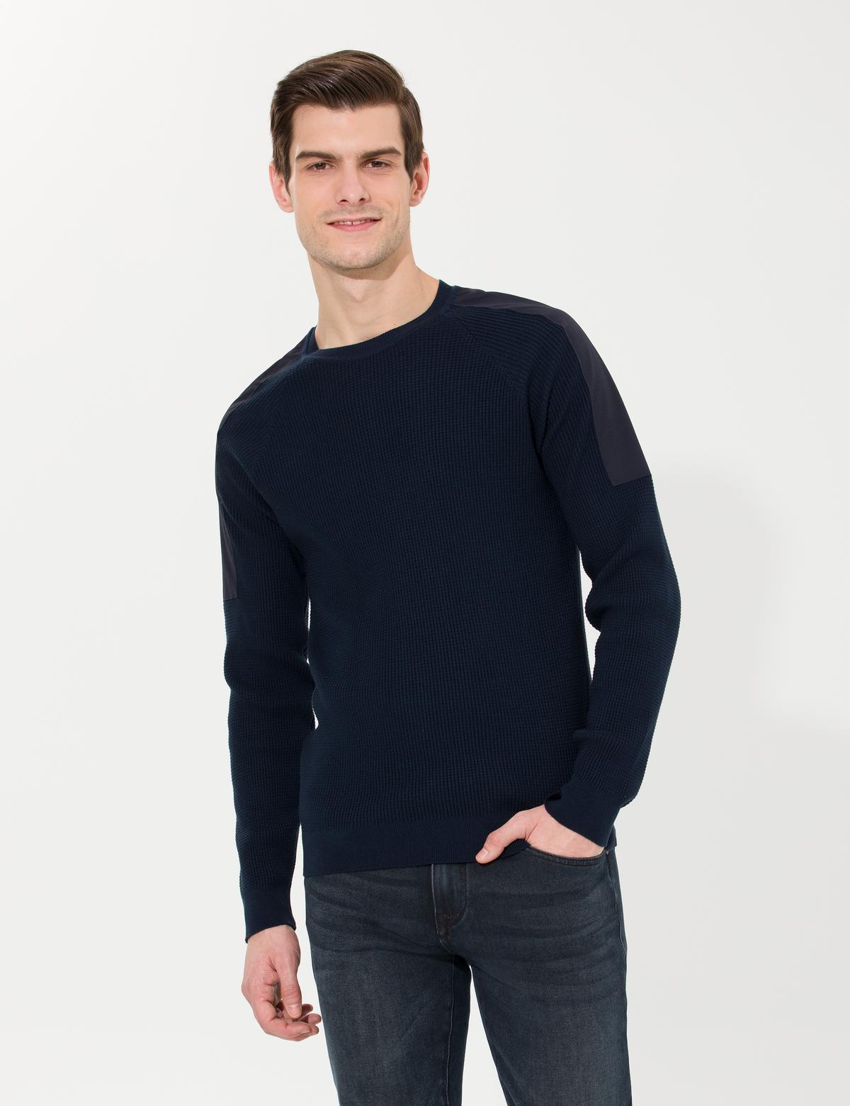 Lacivert Slim Fit Bisiklet Yaka Triko Kazak