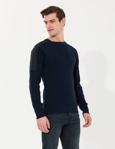 Lacivert Slim Fit Bisiklet Yaka Triko Kazak