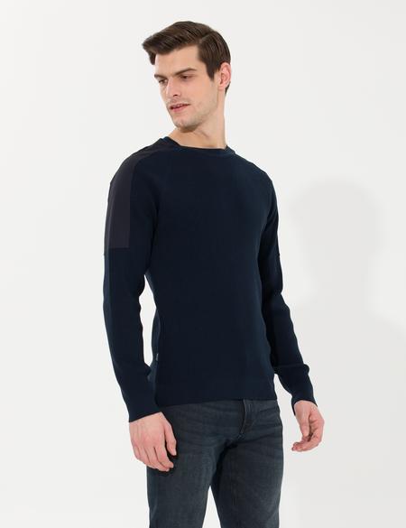 Lacivert Slim Fit Bisiklet Yaka Triko Kazak - 50258808013