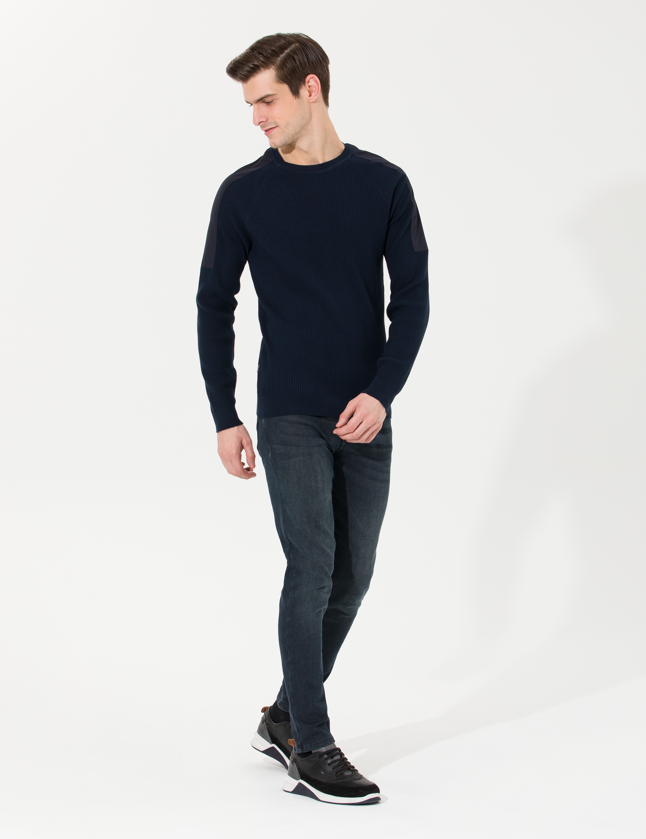 Pierre Cardin Lacivert Slim Fit Bisiklet Yaka Triko Kazak görsel 4