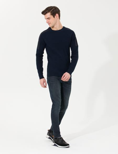 Lacivert Slim Fit Bisiklet Yaka Triko Kazak - 50258808013