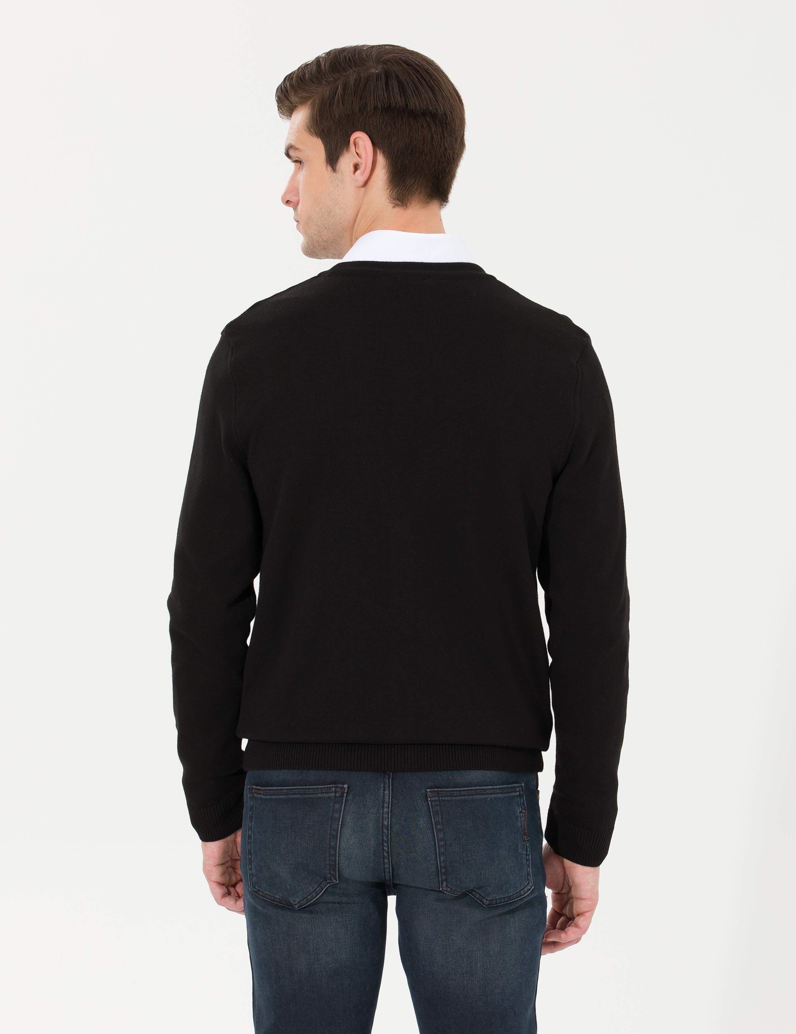 Siyah Slim Fit Basic Düğmeli Triko Hırka