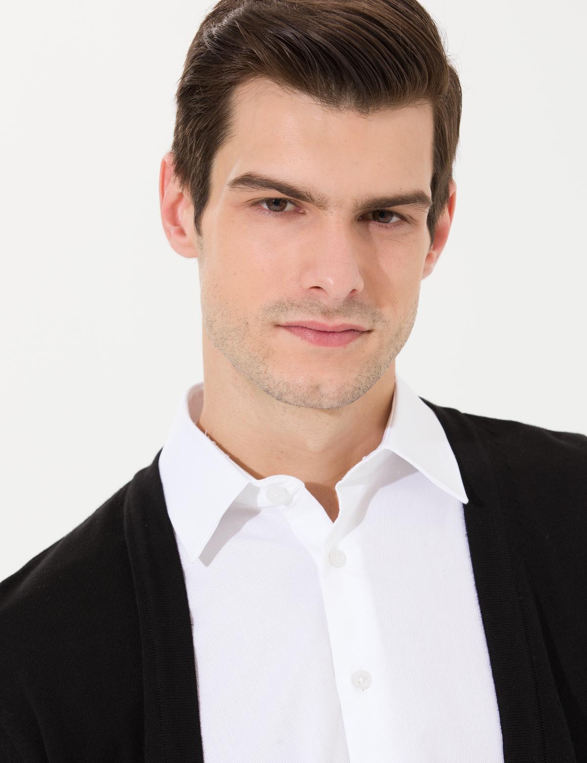 Siyah Slim Fit Basic Düğmeli Triko Hırka - 50259003007