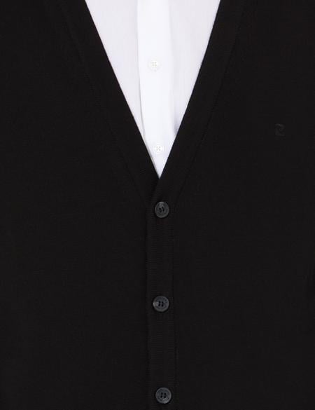 Siyah Slim Fit Basic Düğmeli Triko Hırka - 50259003007