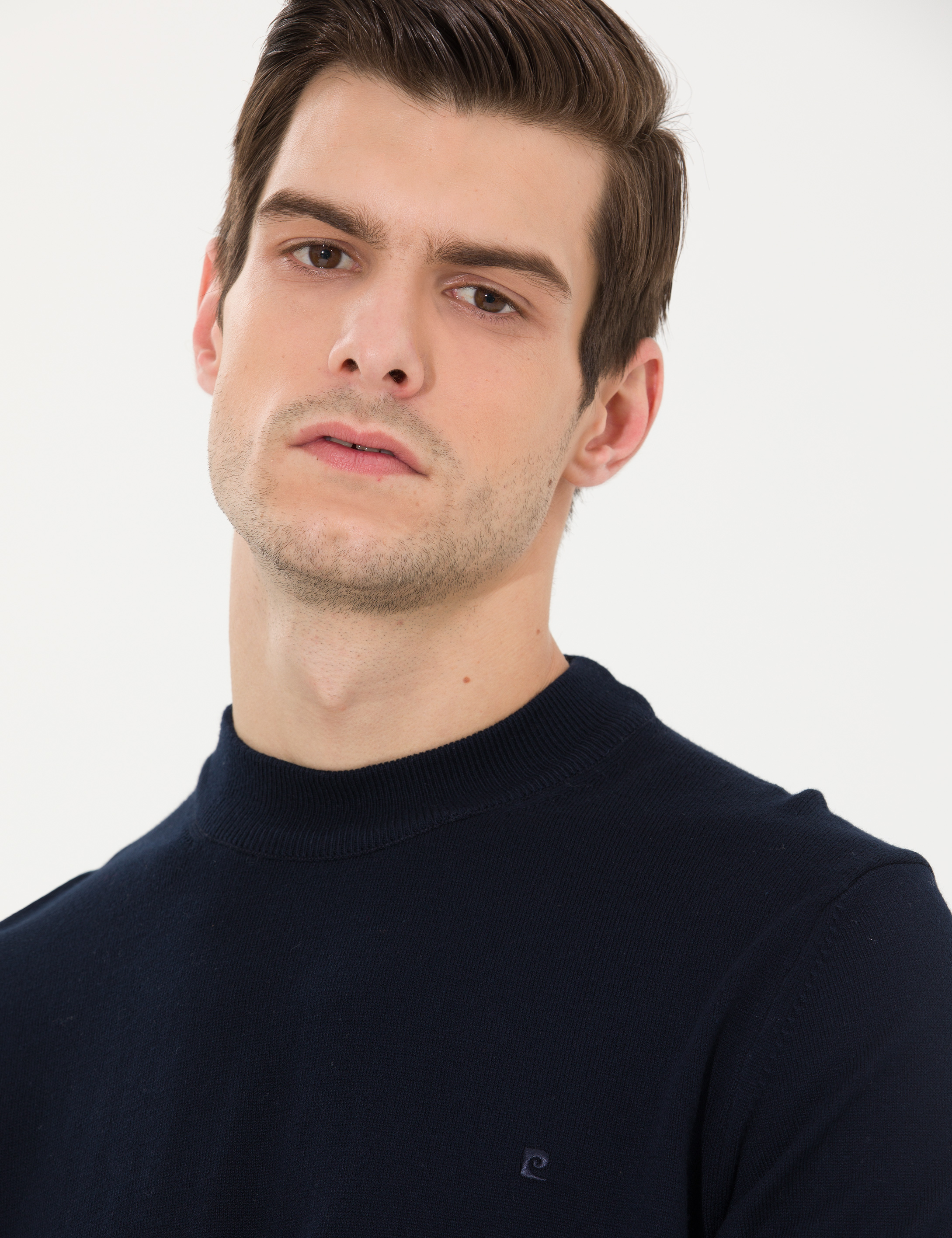 Lacivert Slim Fit Çeyrek Yaka Basic Triko Kazak - Image 2