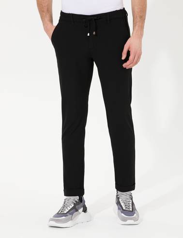 Siyah Slim Fit Beli Lastikli İpli Kanvas Pantolon