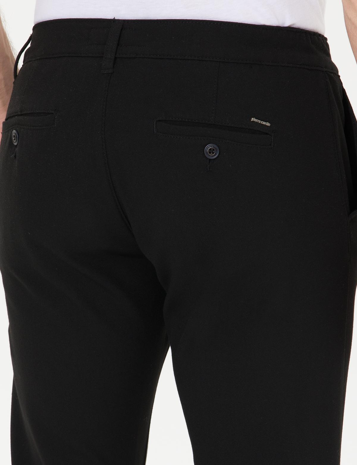 Siyah Slim Fit Beli Lastikli İpli Kanvas Pantolon - 50259704006