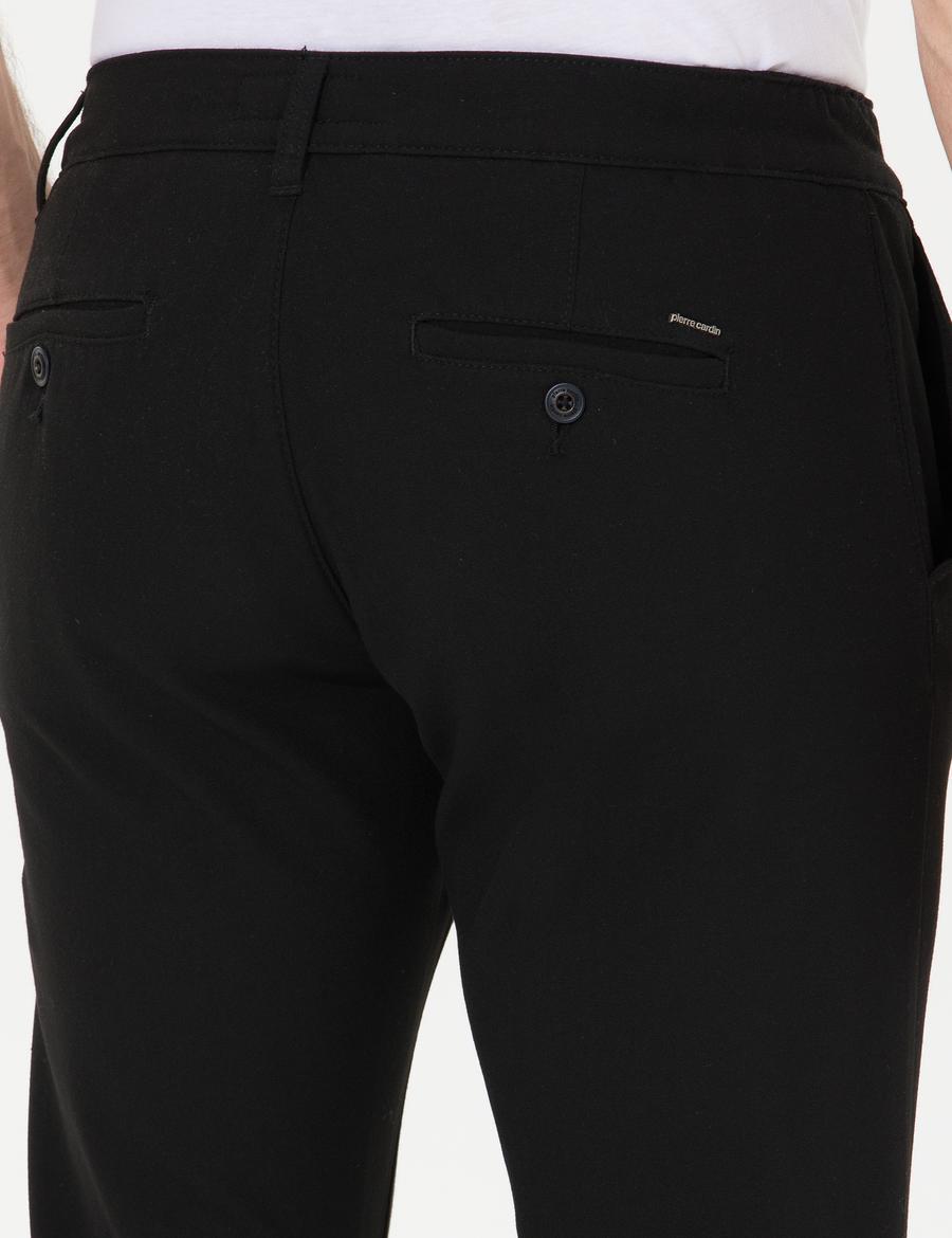 Siyah Slim Fit Beli Lastikli İpli Kanvas Pantolon