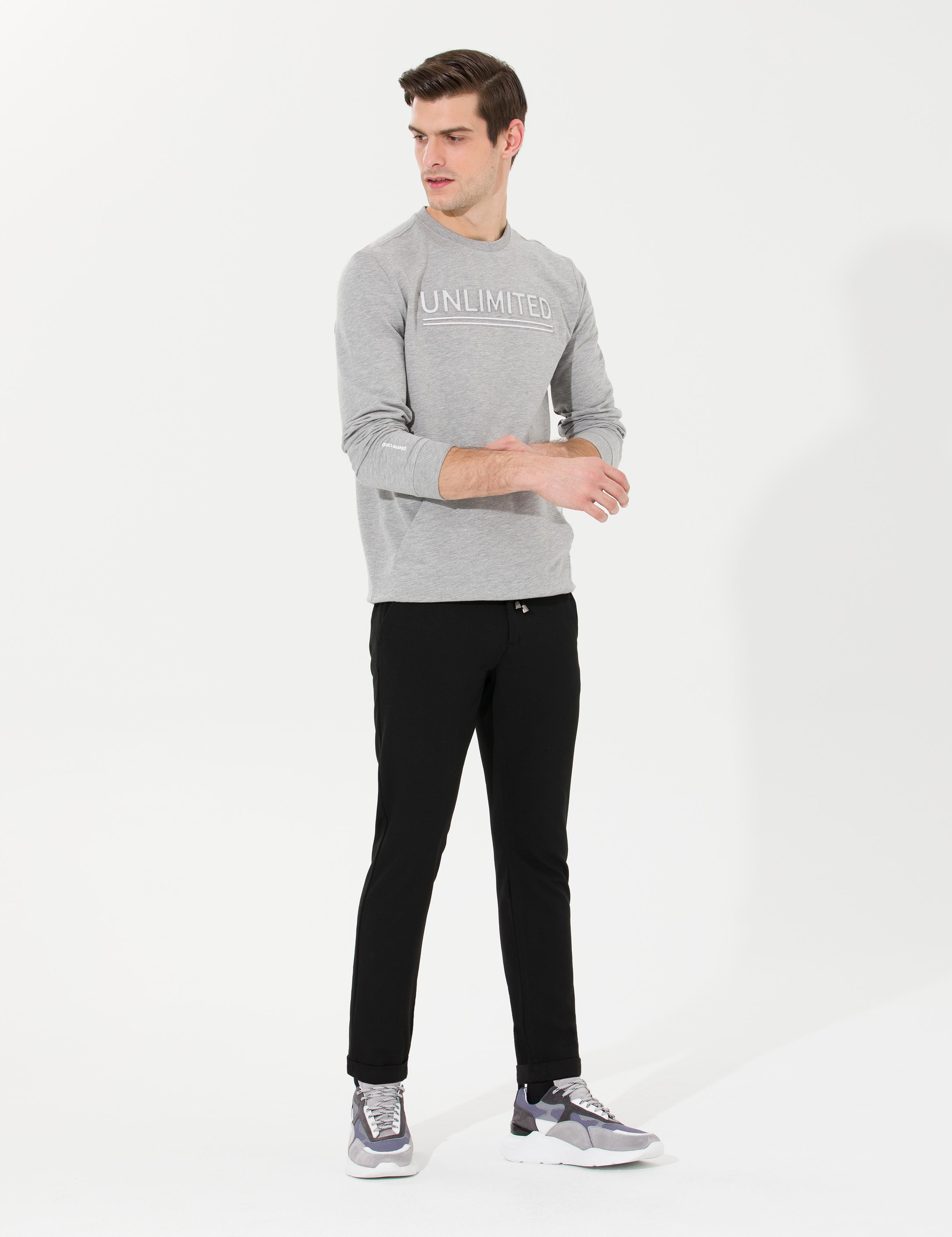 Siyah Slim Fit Beli Lastikli İpli Kanvas Pantolon