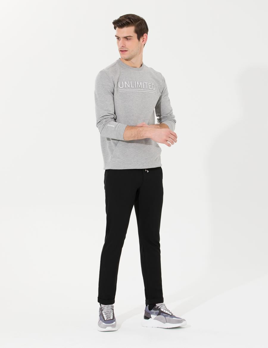 Siyah Slim Fit Beli Lastikli İpli Kanvas Pantolon