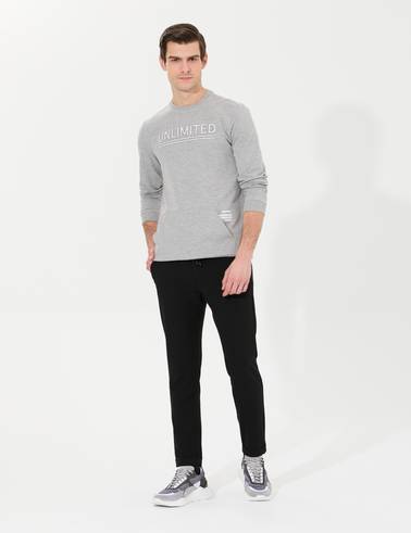 Siyah Slim Fit Beli Lastikli İpli Kanvas Pantolon