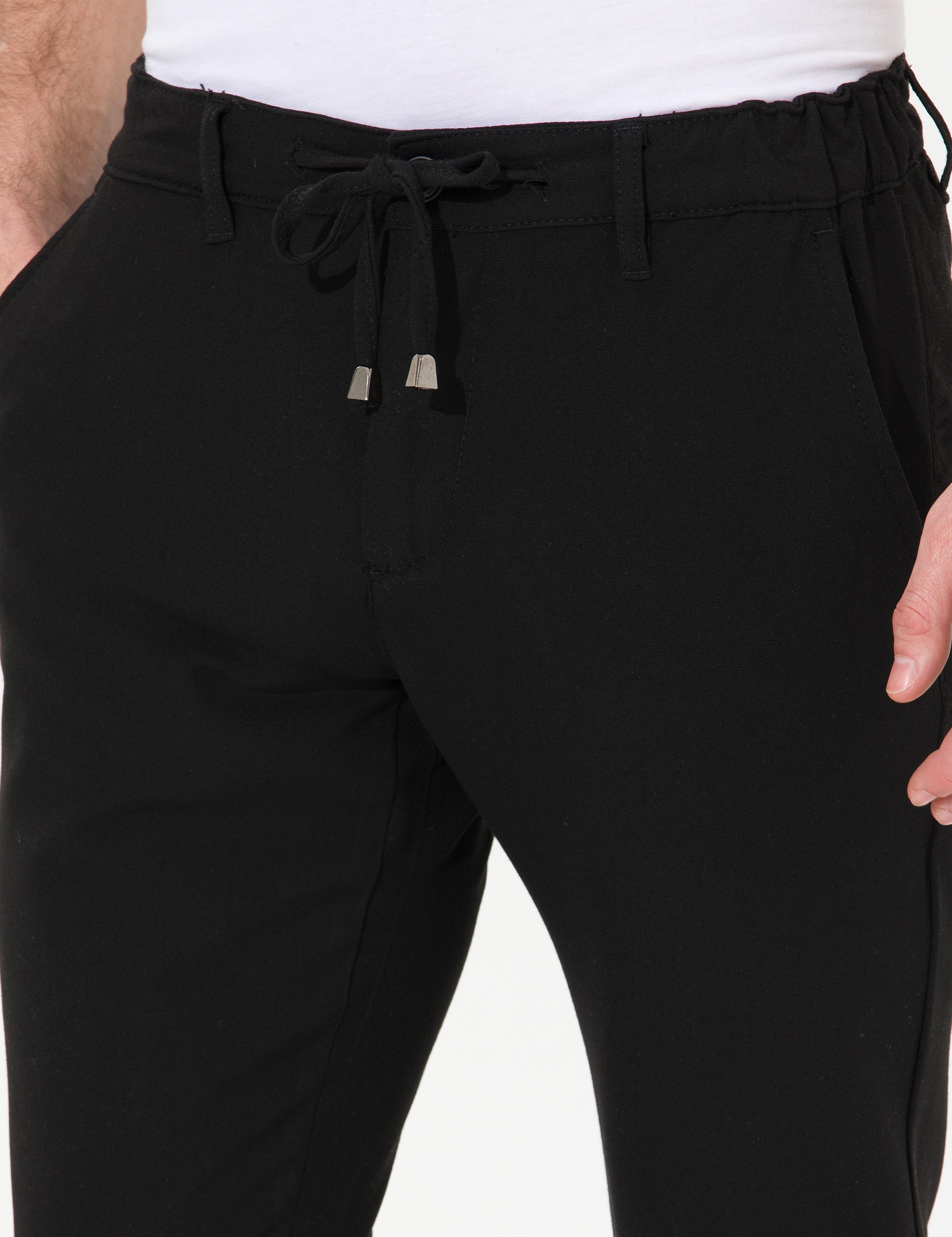 Siyah Slim Fit Beli Lastikli İpli Kanvas Pantolon