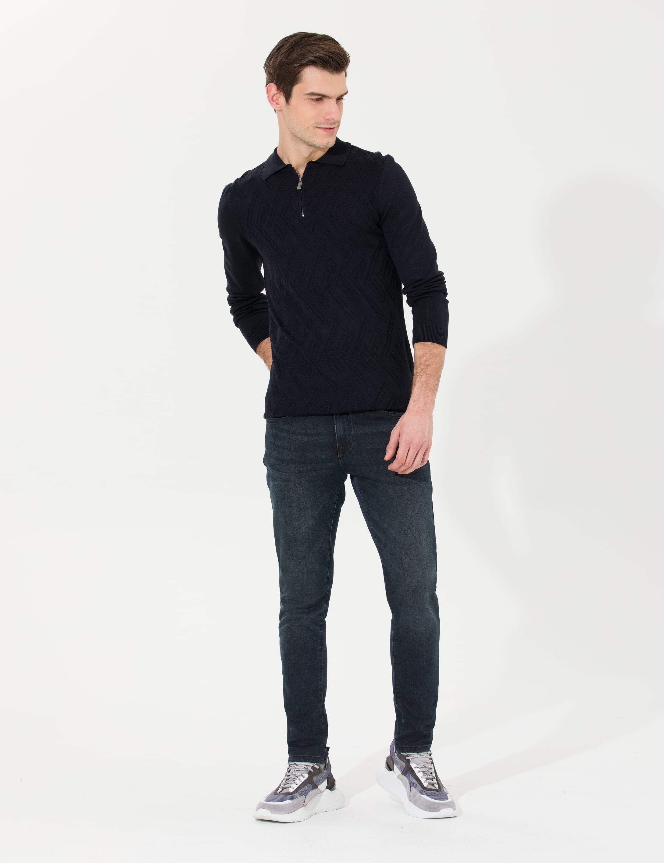 Pierre Cardin Lacivert Slim Fit Düğmeli Polo Yaka Triko Kazak görsel 3