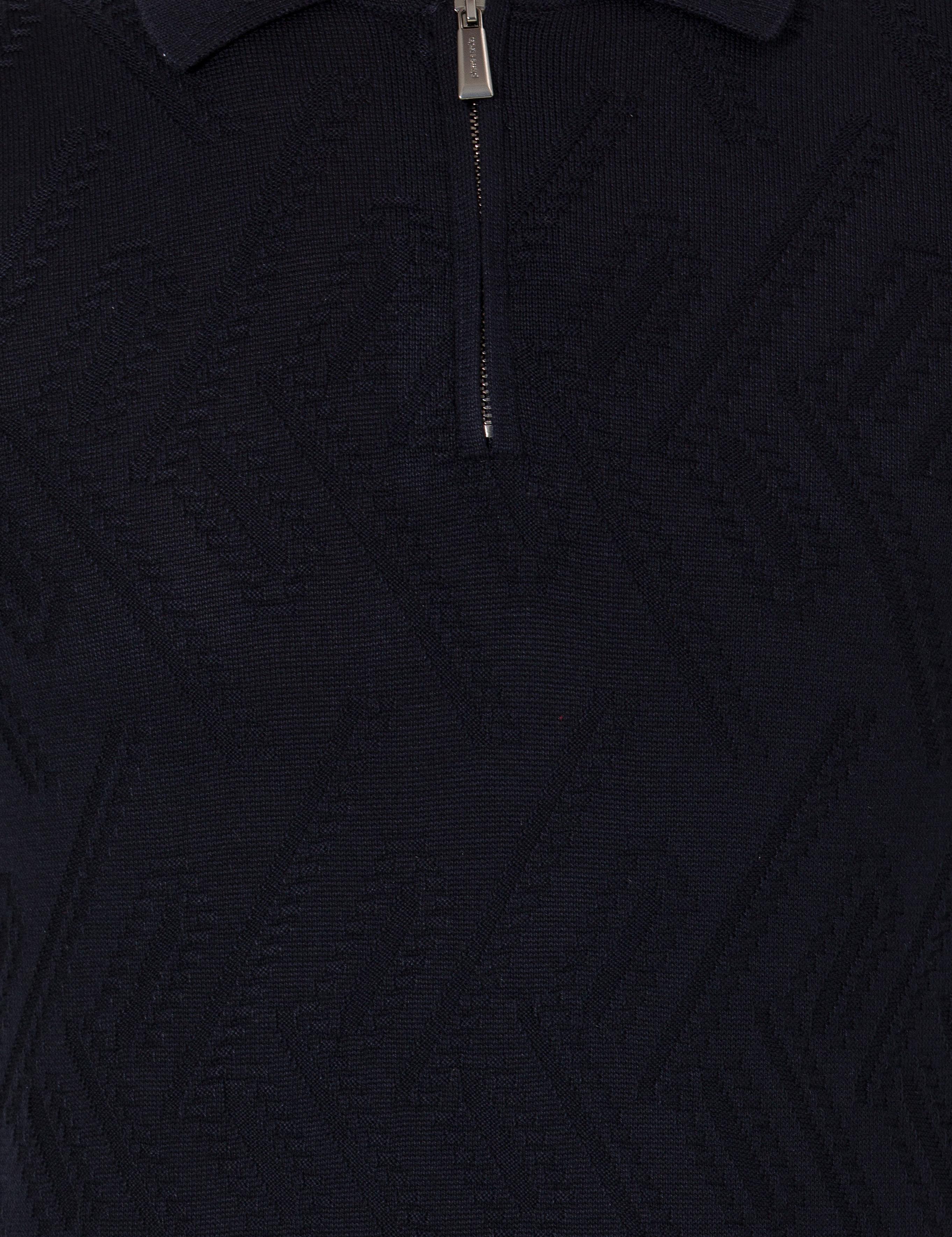 Lacivert Slim Fit Düğmeli Polo Yaka Triko Kazak