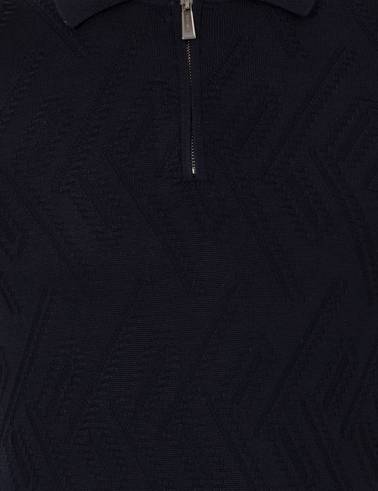 Lacivert Slim Fit Düğmeli Polo Yaka Triko Kazak