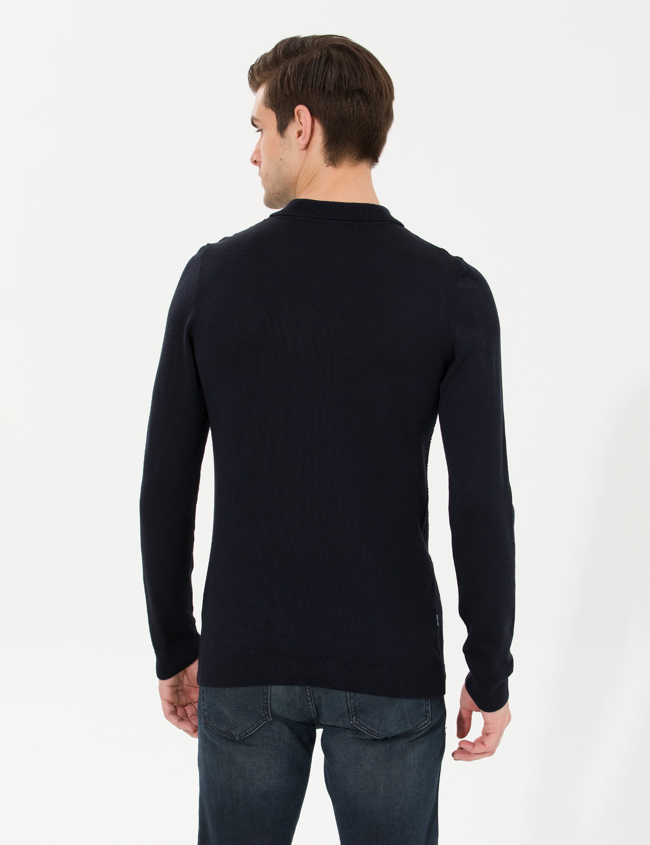 Pierre Cardin Lacivert Slim Fit Düğmeli Polo Yaka Triko Kazak görsel 5