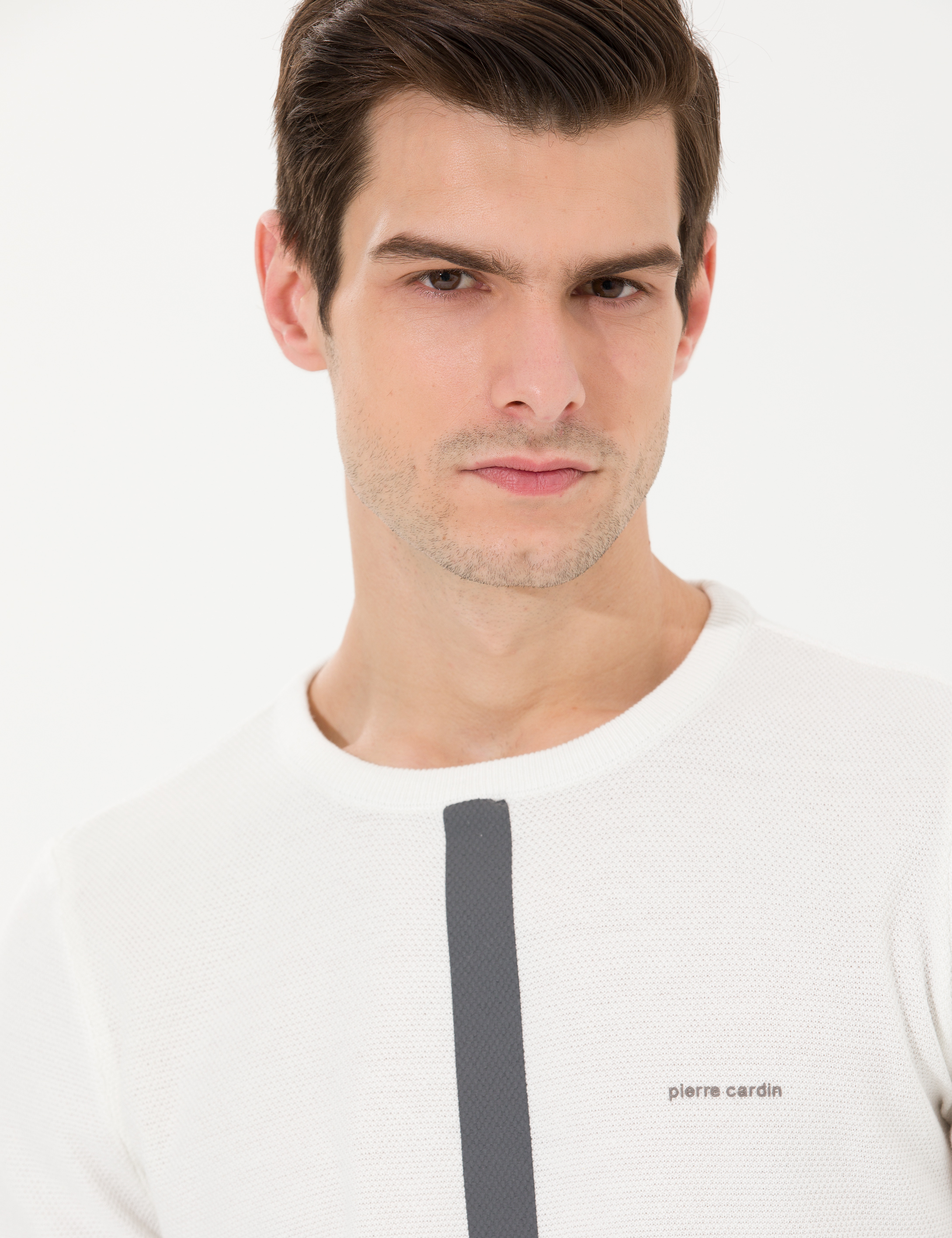 Pierre Cardin Ekru Slim Fit Bisiklet Yaka Triko Kazak görsel 3