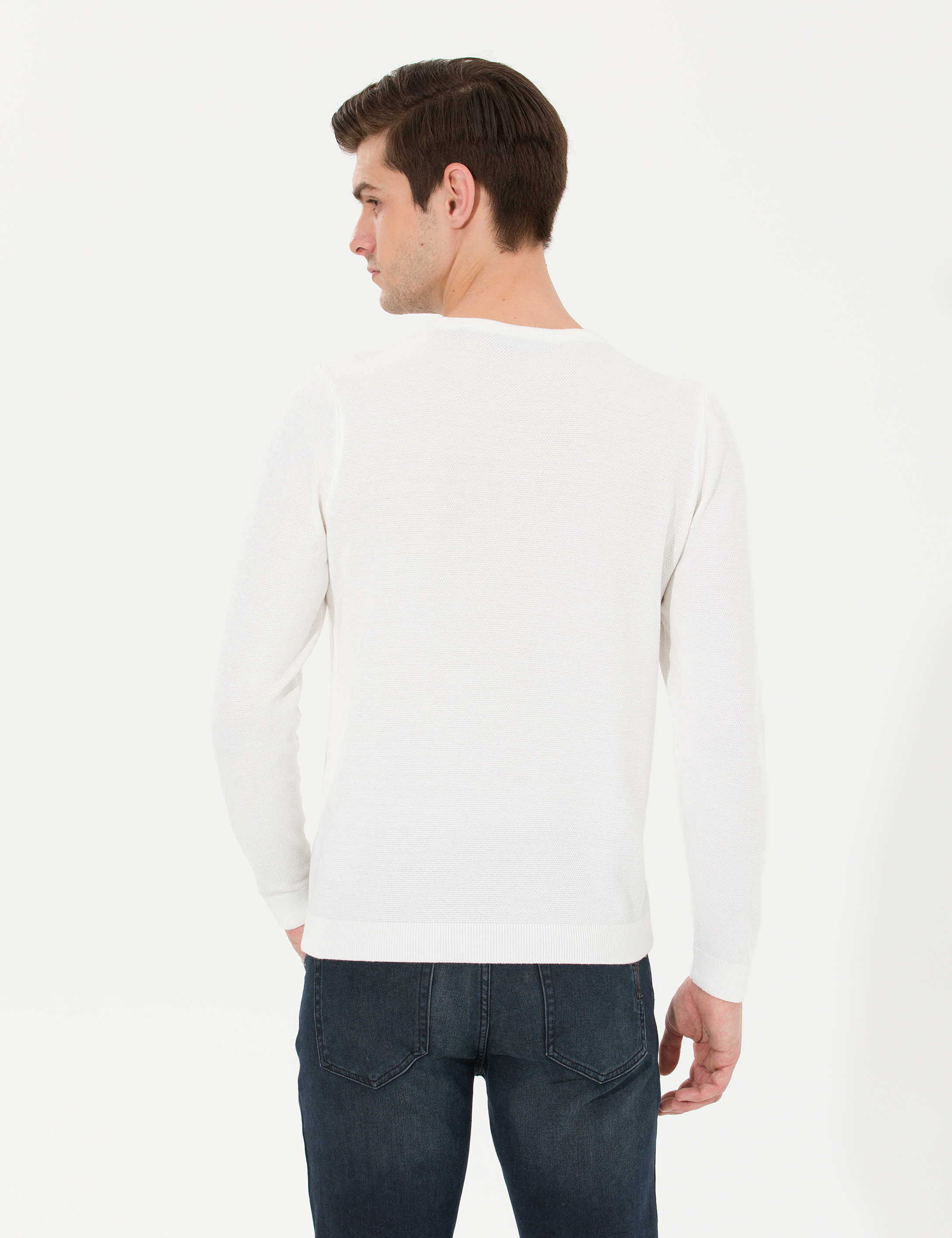 Pierre Cardin Ekru Slim Fit Bisiklet Yaka Triko Kazak görsel 5