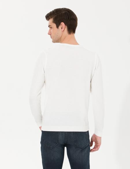 Ekru Slim Fit Bisiklet Yaka Triko Kazak - 50260021017