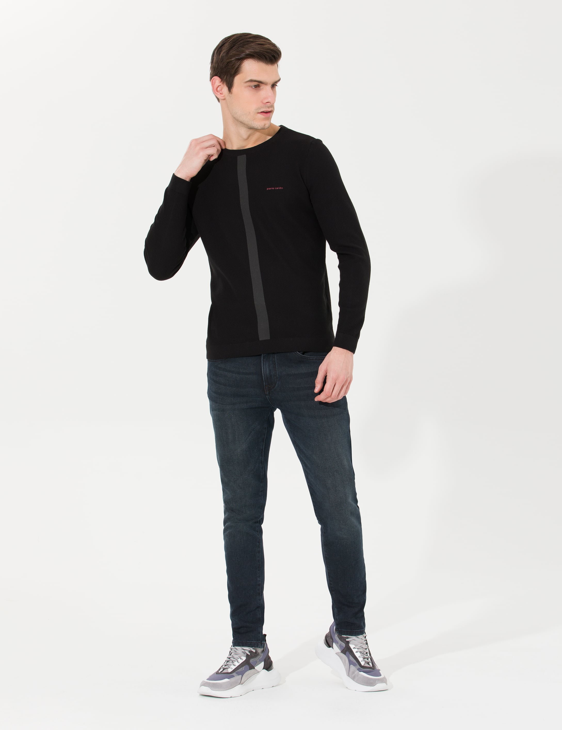 Pierre Cardin Siyah Slim Fit Bisiklet Yaka Triko Kazak görsel 3