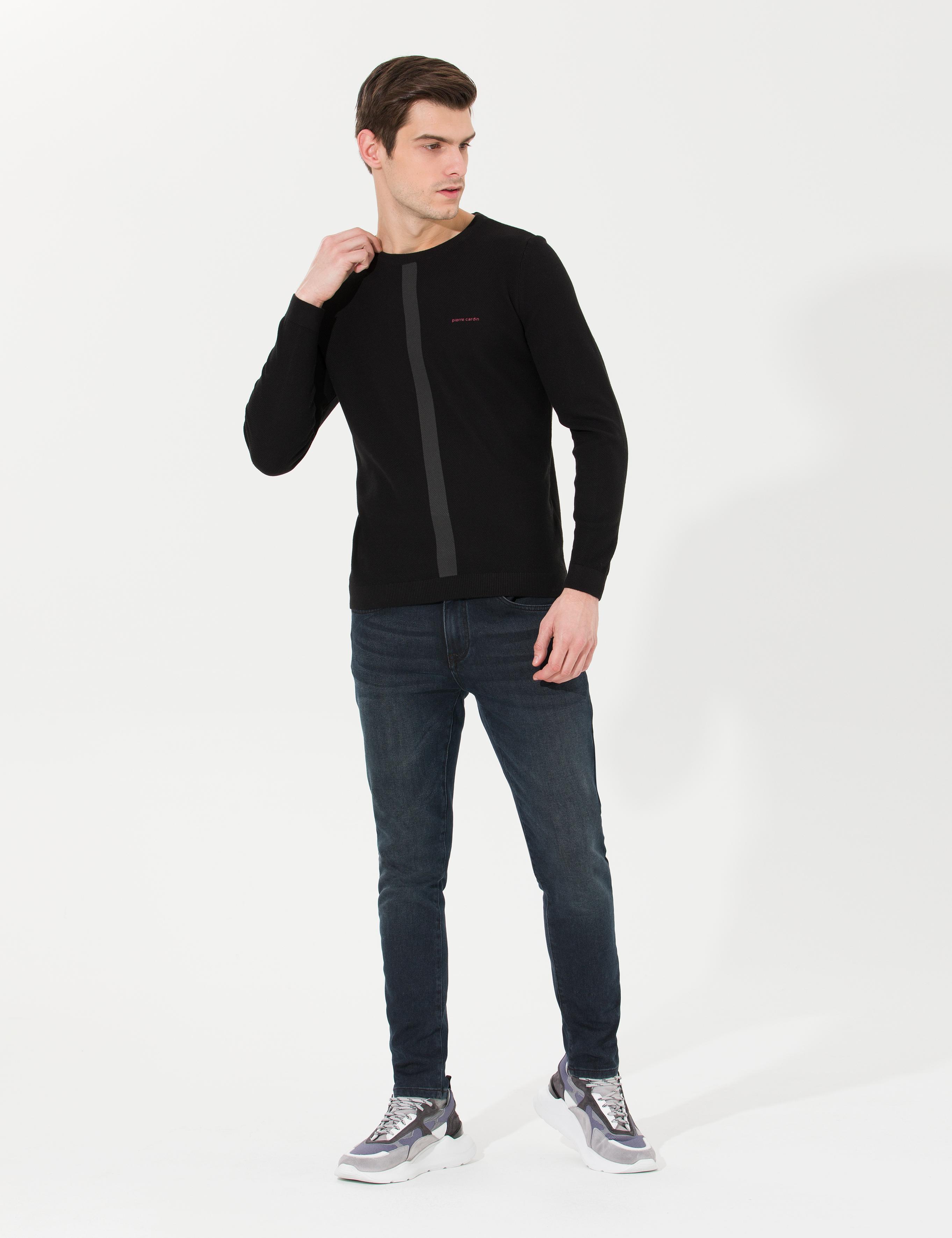 Siyah Slim Fit Bisiklet Yaka Triko Kazak