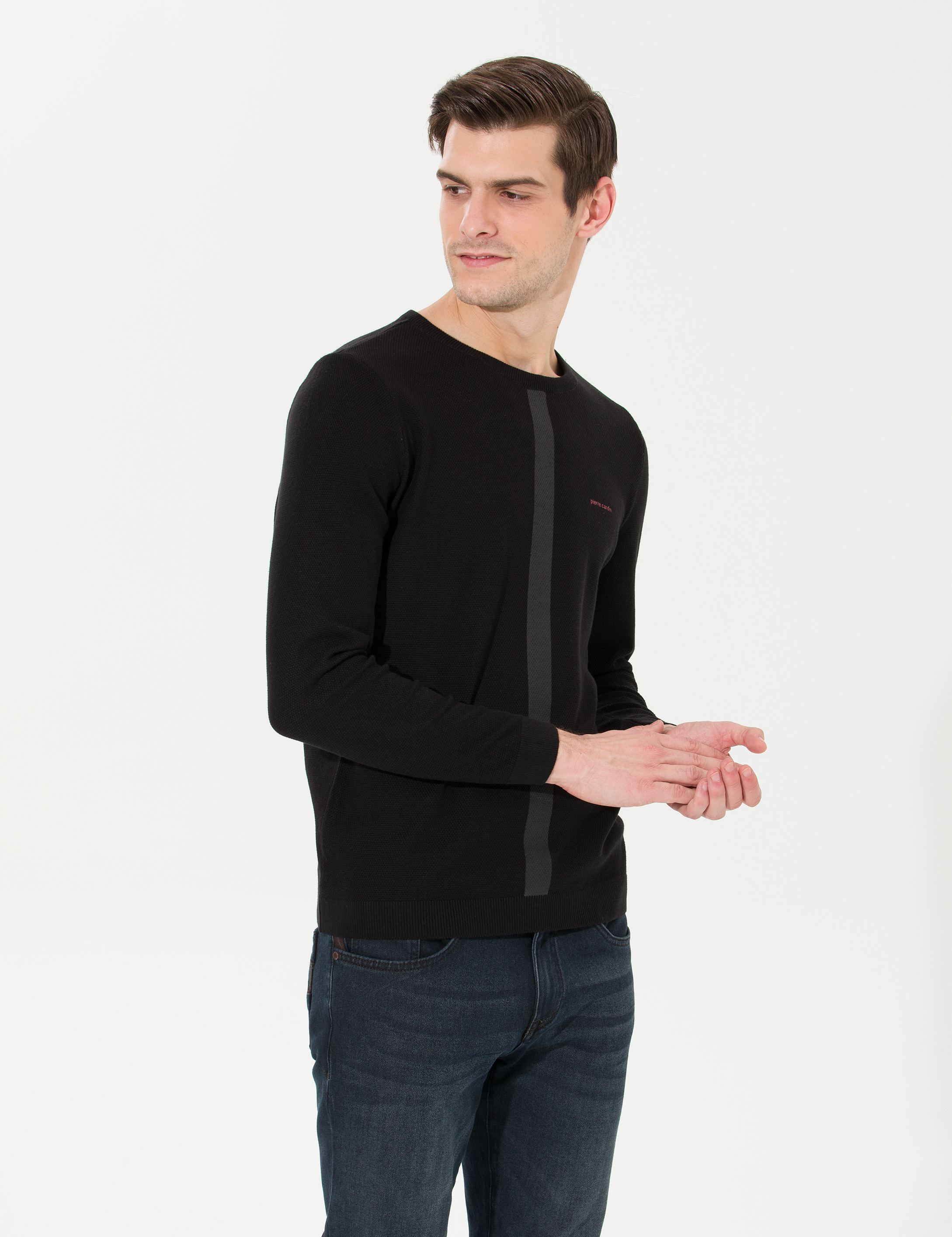 Pierre Cardin Siyah Slim Fit Bisiklet Yaka Triko Kazak görsel 4