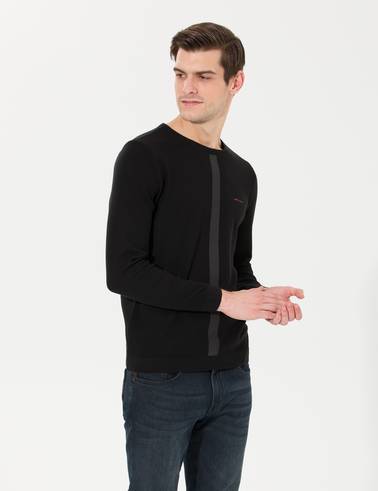 Siyah Slim Fit Bisiklet Yaka Triko Kazak
