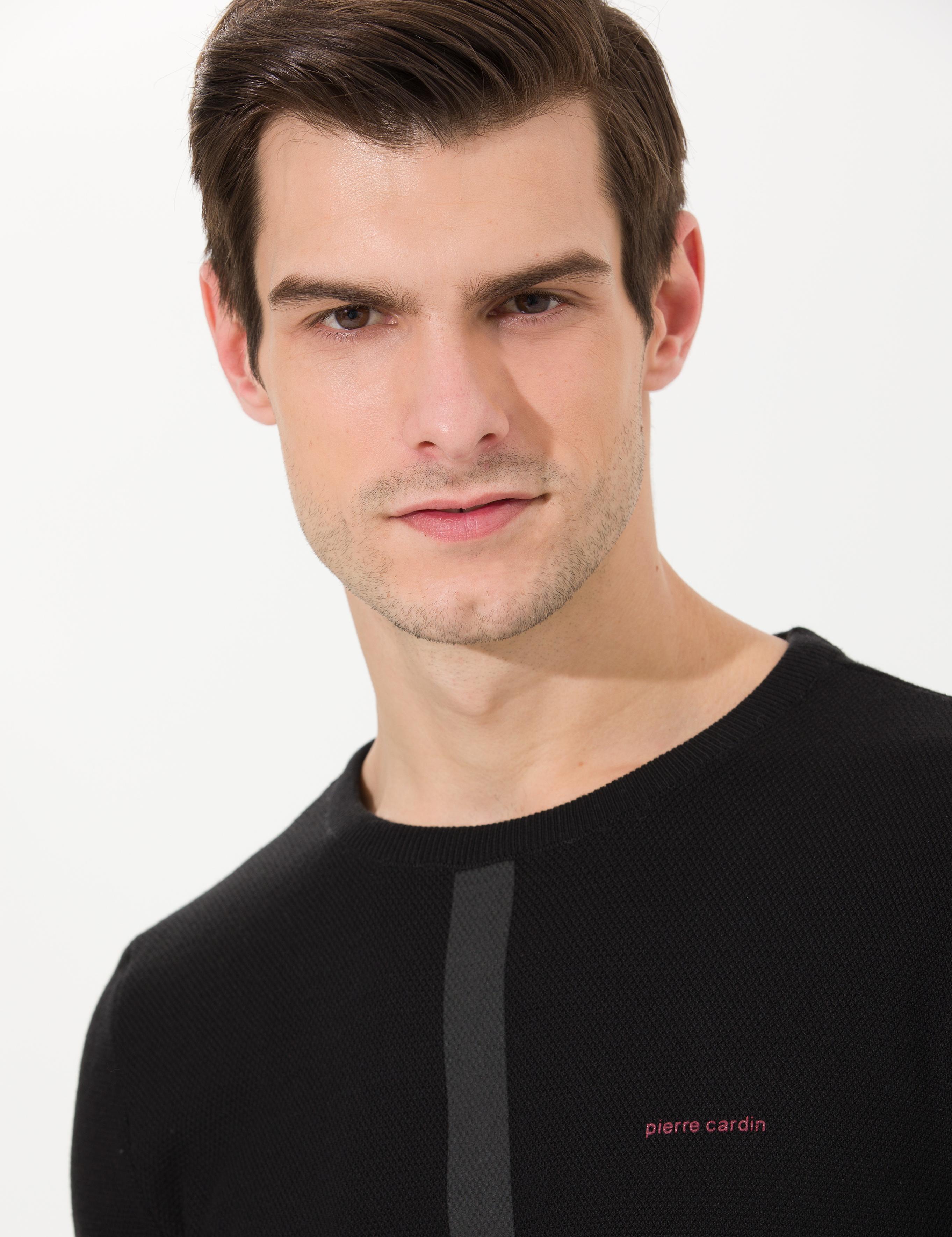 Siyah Slim Fit Bisiklet Yaka Triko Kazak