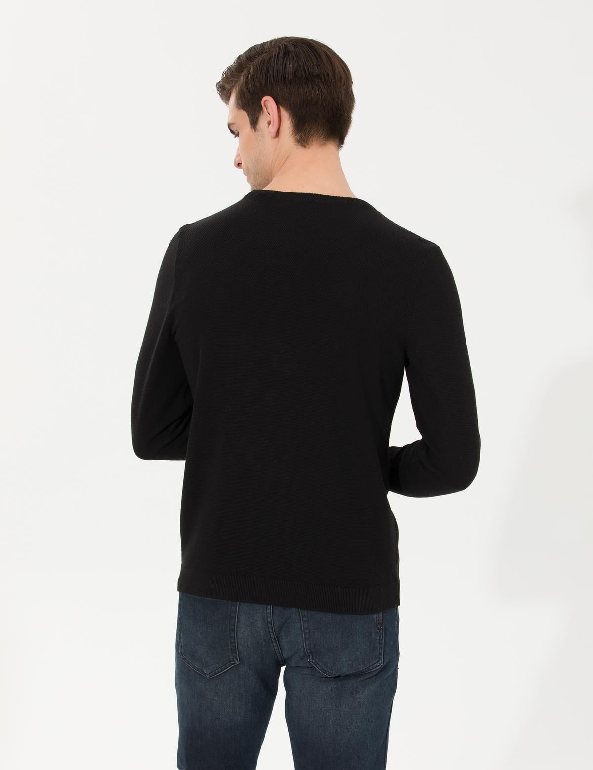 Siyah Slim Fit Bisiklet Yaka Triko Kazak - 50260021026