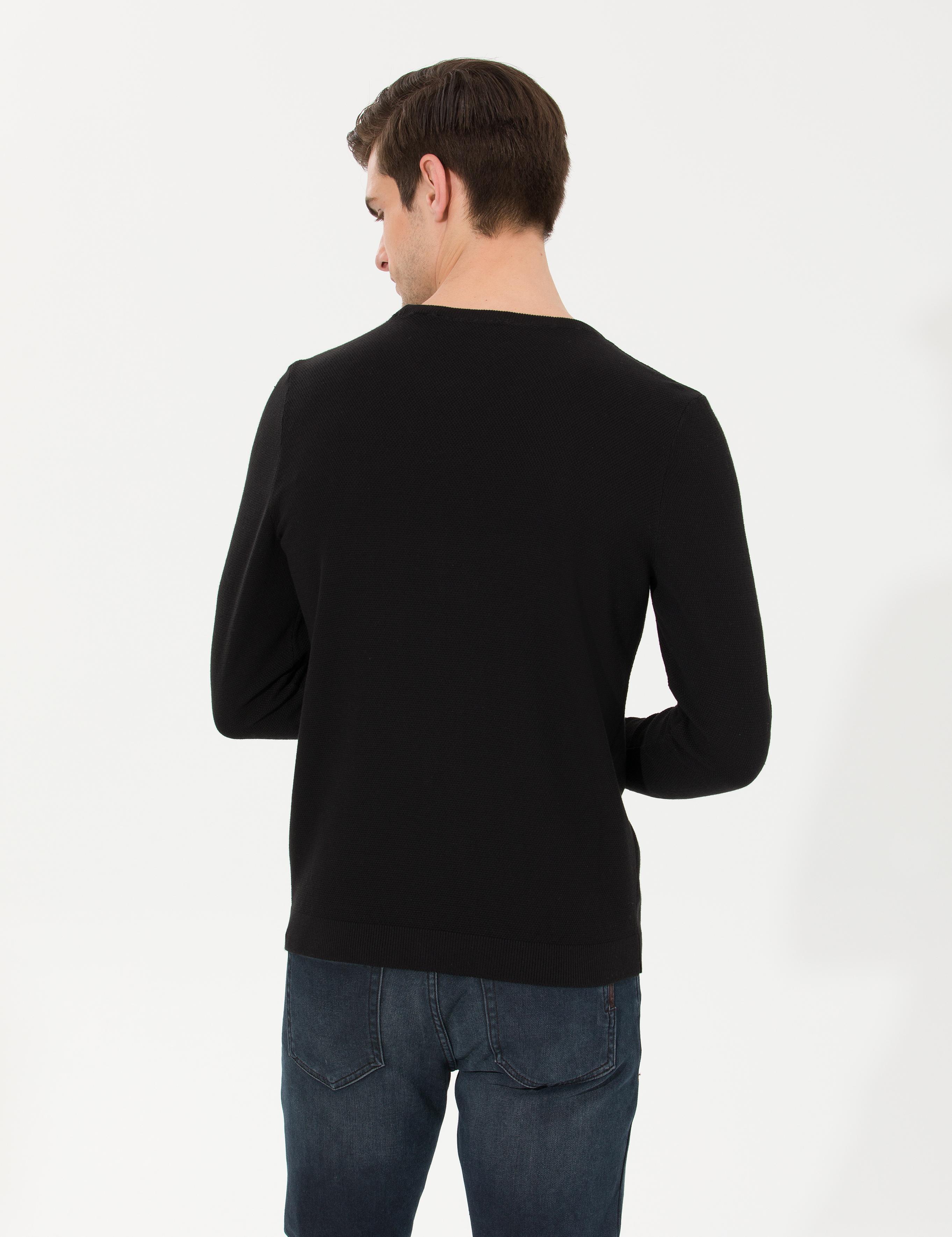 Siyah Slim Fit Bisiklet Yaka Triko Kazak