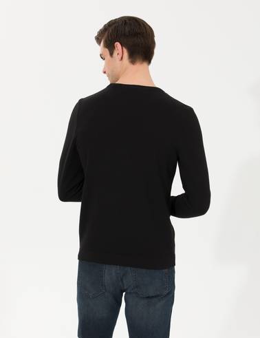 Siyah Slim Fit Bisiklet Yaka Triko Kazak