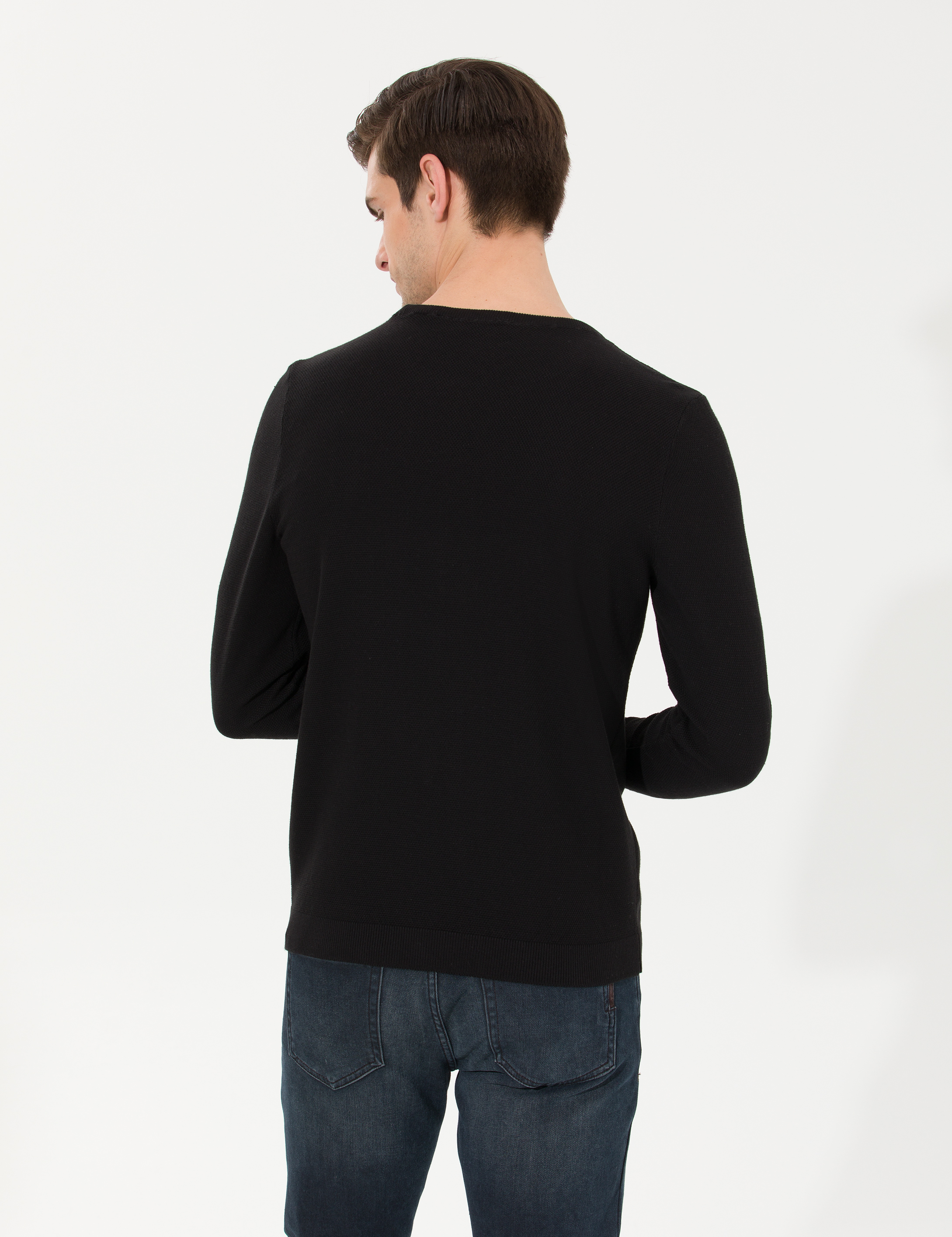 Siyah Slim Fit Bisiklet Yaka Triko Kazak