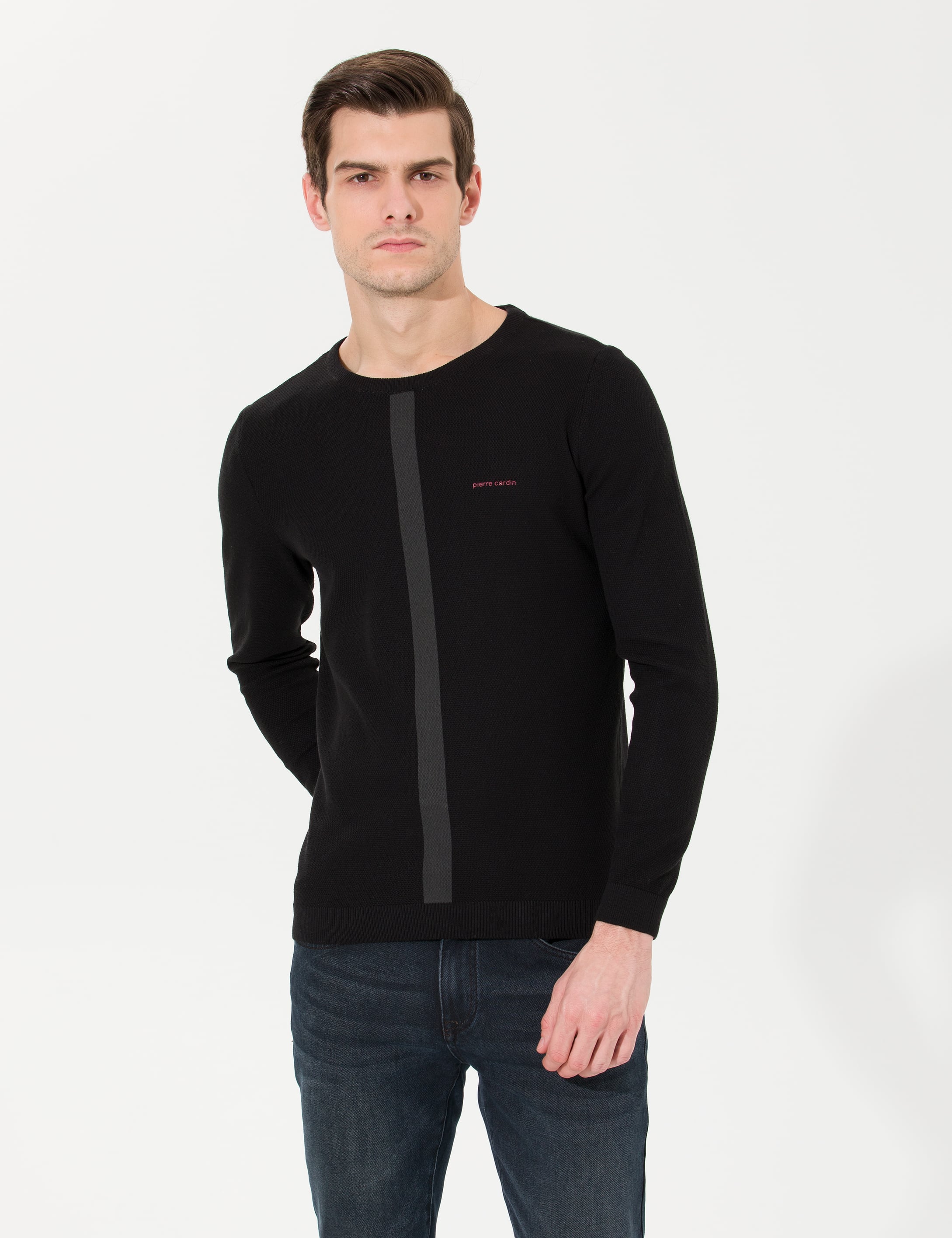 Pierre Cardin Siyah Slim Fit Bisiklet Yaka Triko Kazak görsel 2