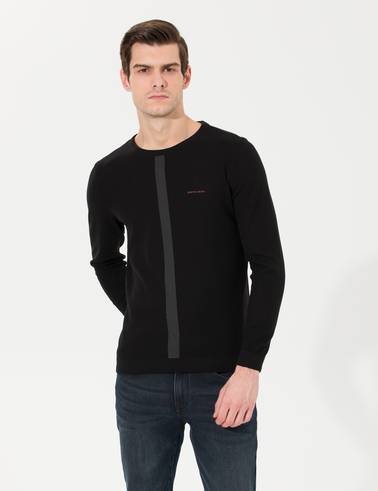 Siyah Slim Fit Bisiklet Yaka Triko Kazak
