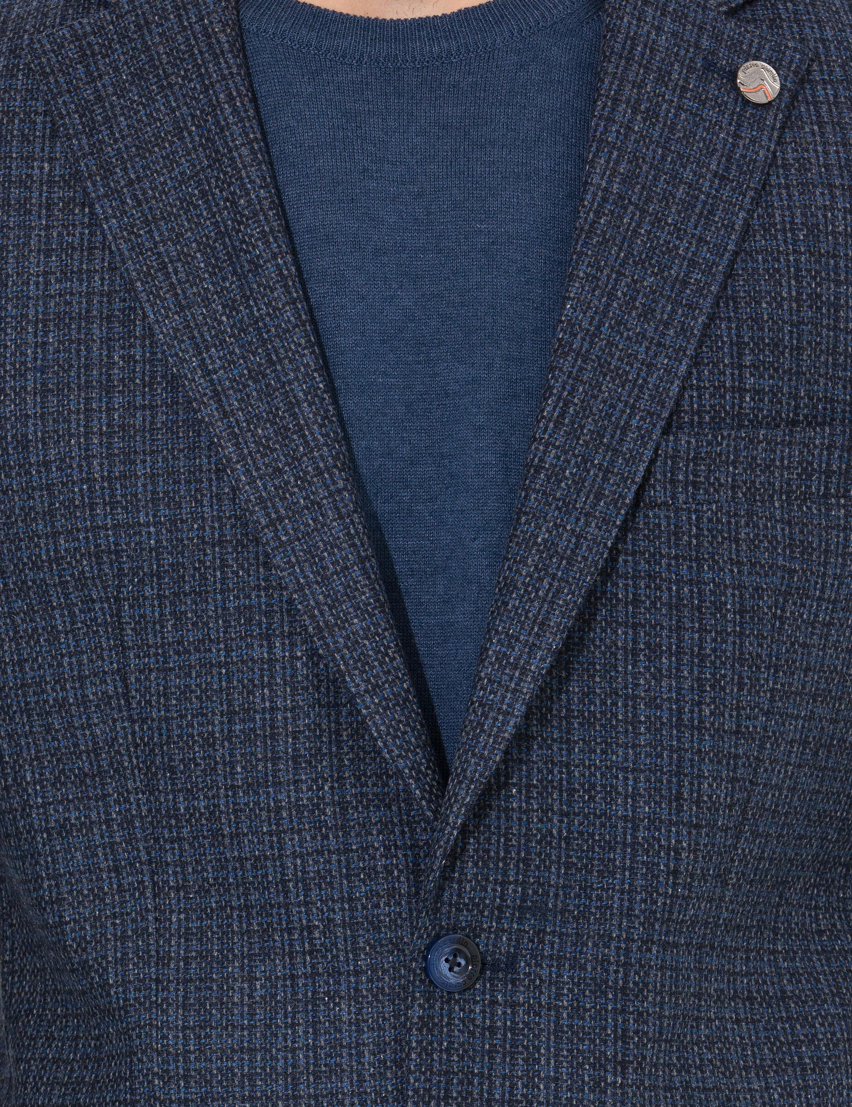 Lacivert Slim Fit Yün Karışımlı Ceket